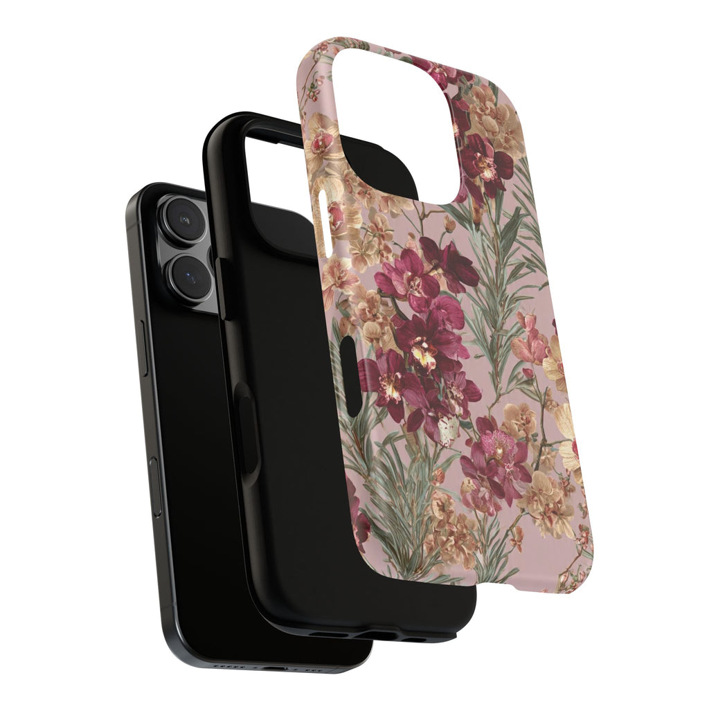 Floral Orchid Tough Phone Case — Vintage Pink Burgundy Protection