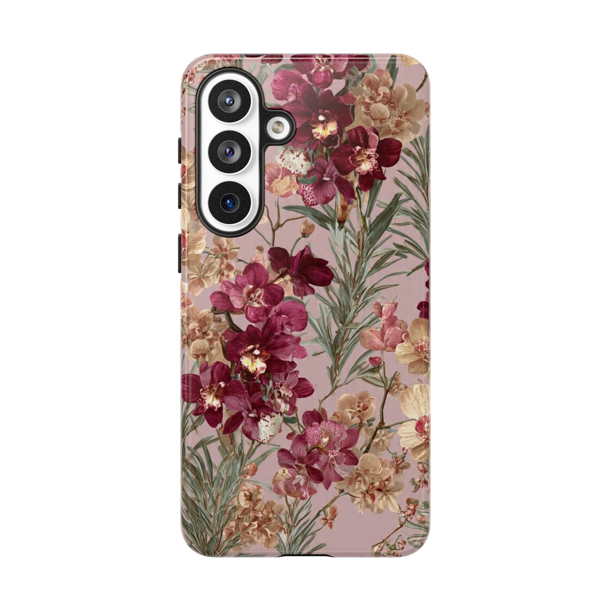 Floral Orchid Tough Phone Case — Vintage Pink Burgundy Protection