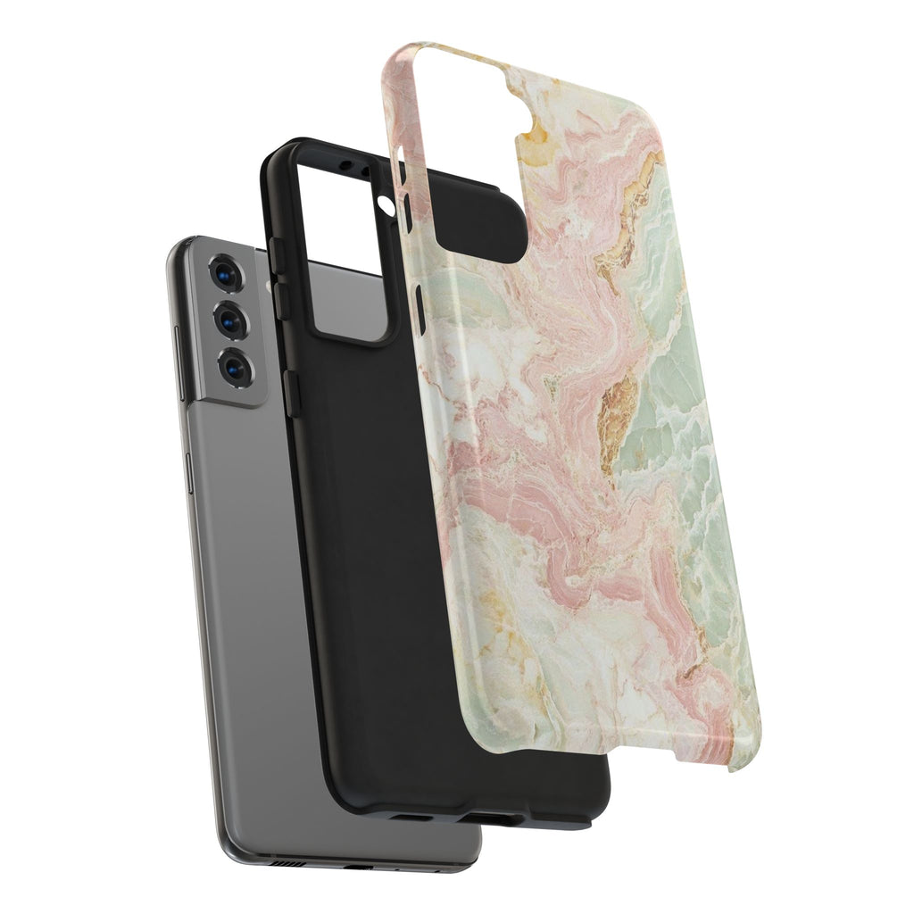 Pastel Marble Tough Phone Case – Protective iPhone Cover with Pink & Mint Swirl