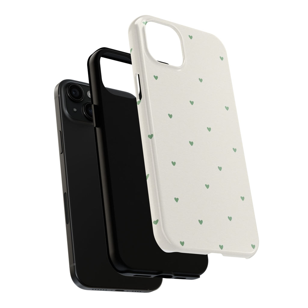 Minimal Green Heart Tough Phone Case — Protective Cute Patterned iPhone Case