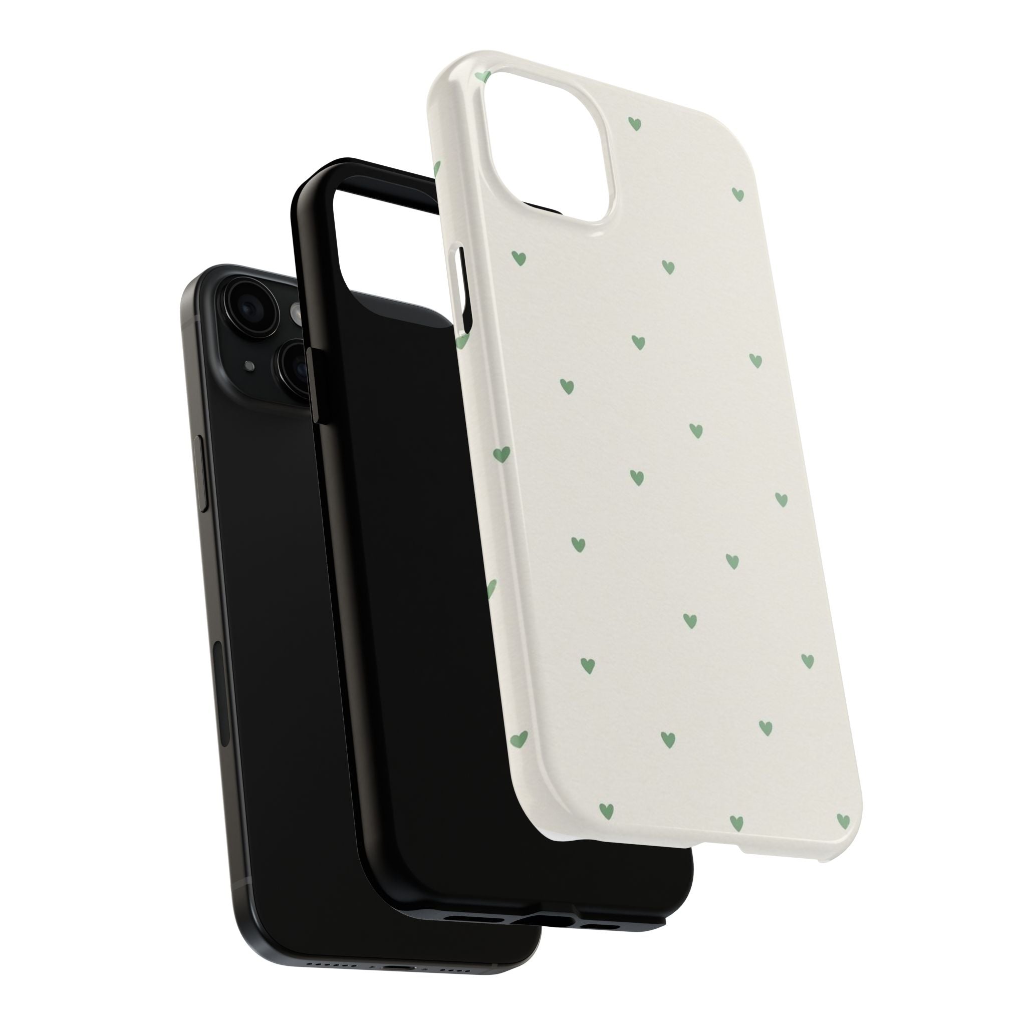 Minimal Green Heart Tough Phone Case — Protective Cute Patterned iPhone Case