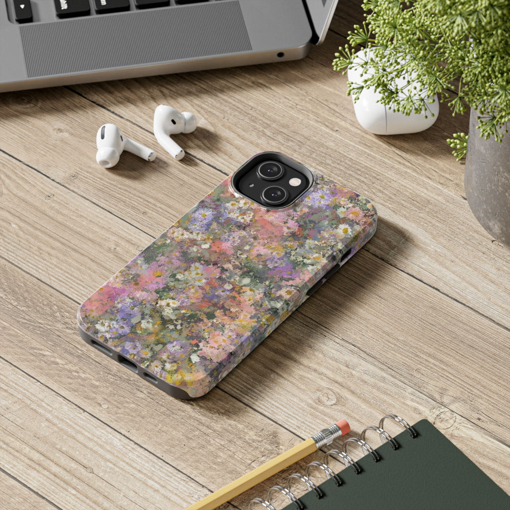 Floral Impression Tough Phone Case — Pastel Meadow Protective Cover