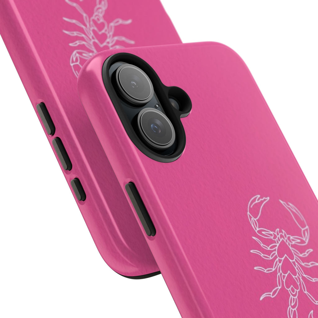 Pink Scorpion Tough Phone Case — Protective iPhone Case with White Scorpion Design
