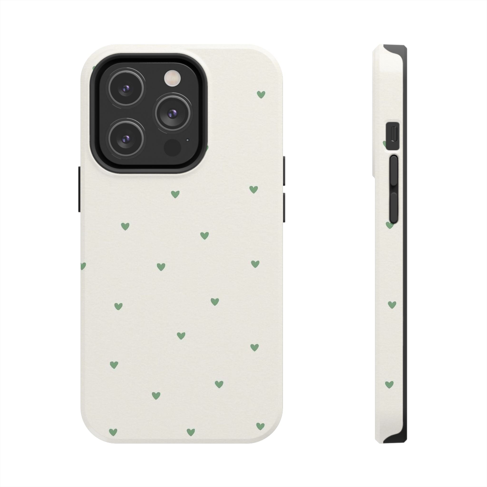 Minimal Green Heart Tough Phone Case — Protective Cute Patterned iPhone Case