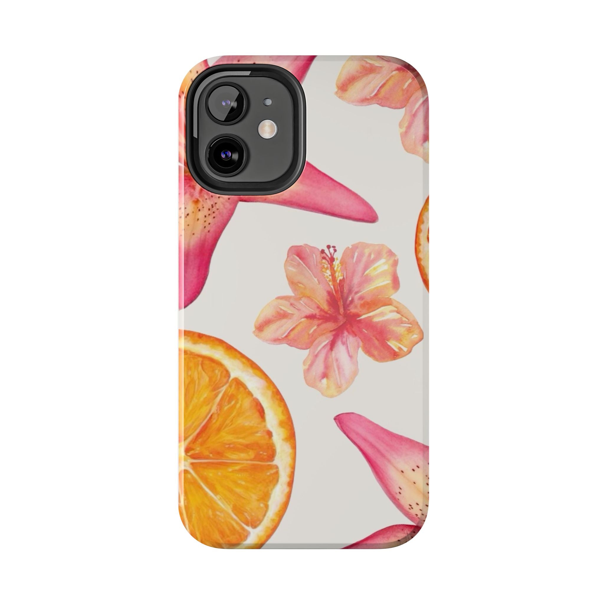 Tough Phone Case — Tropical Citrus & Pink Hibiscus Design