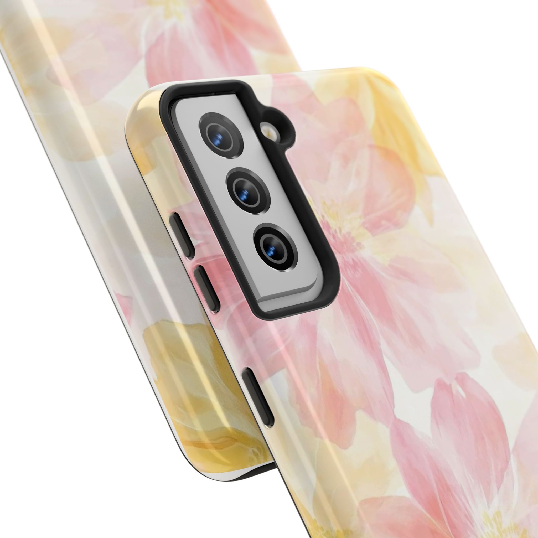 Floral Watercolor Tough Phone Case — Pink & Yellow Bloom Protective Cover