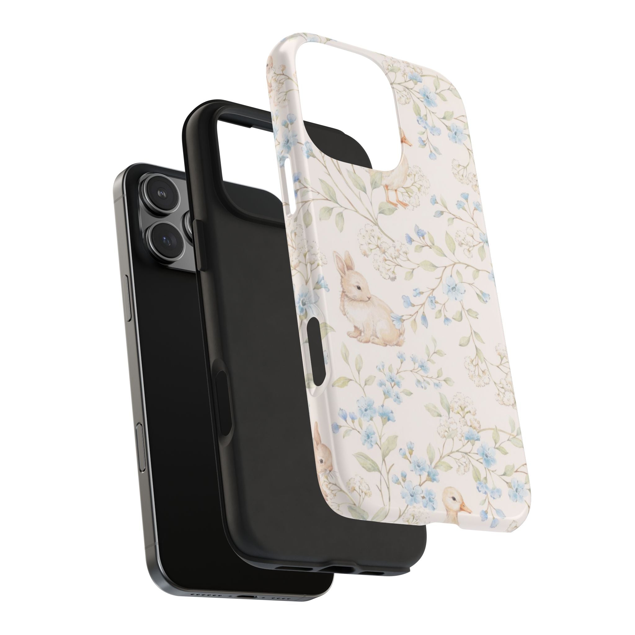 Floral Bunny Tough Phone Case — Pastel Spring Rabbit Protective Cover