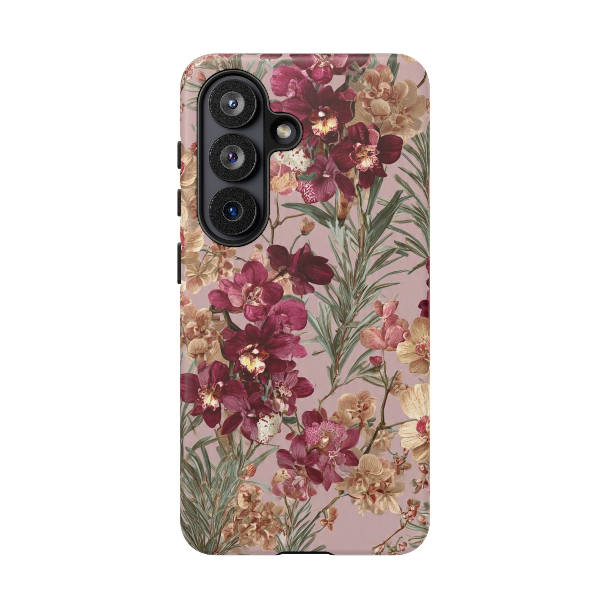 Floral Orchid Tough Phone Case — Vintage Pink Burgundy Protection