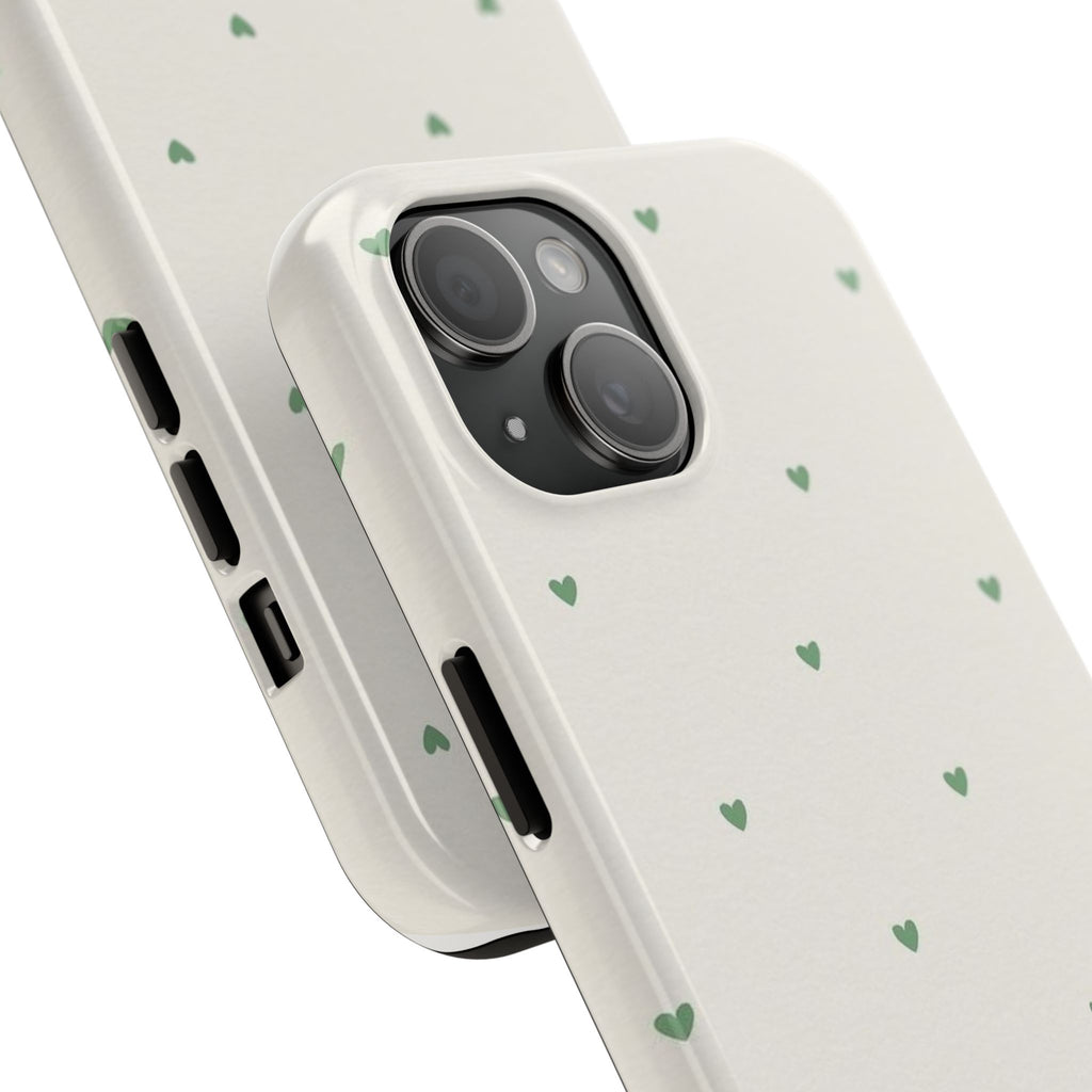 Minimal Green Heart Tough Phone Case — Protective Cute Patterned iPhone Case