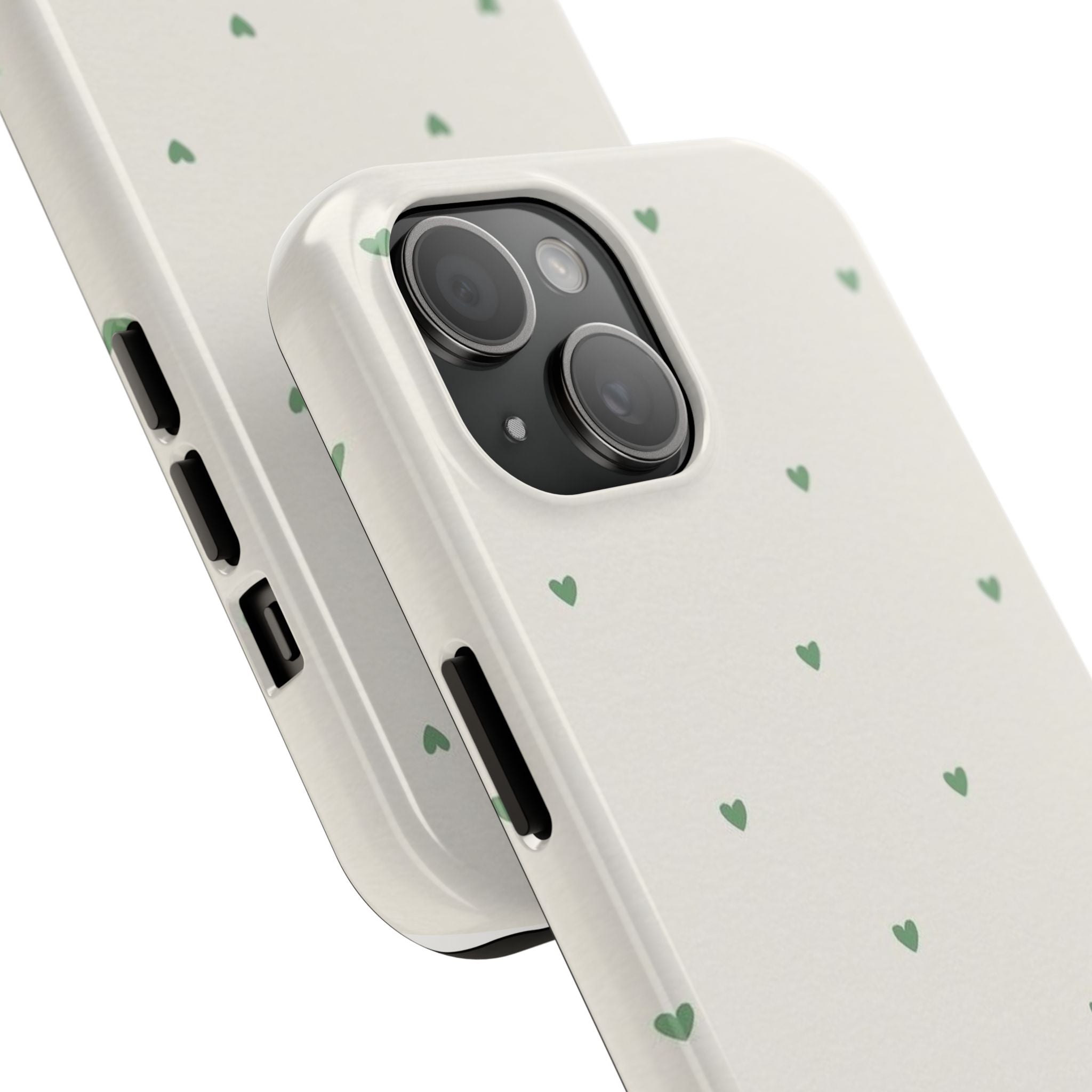 Minimal Green Heart Tough Phone Case — Protective Cute Patterned iPhone Case