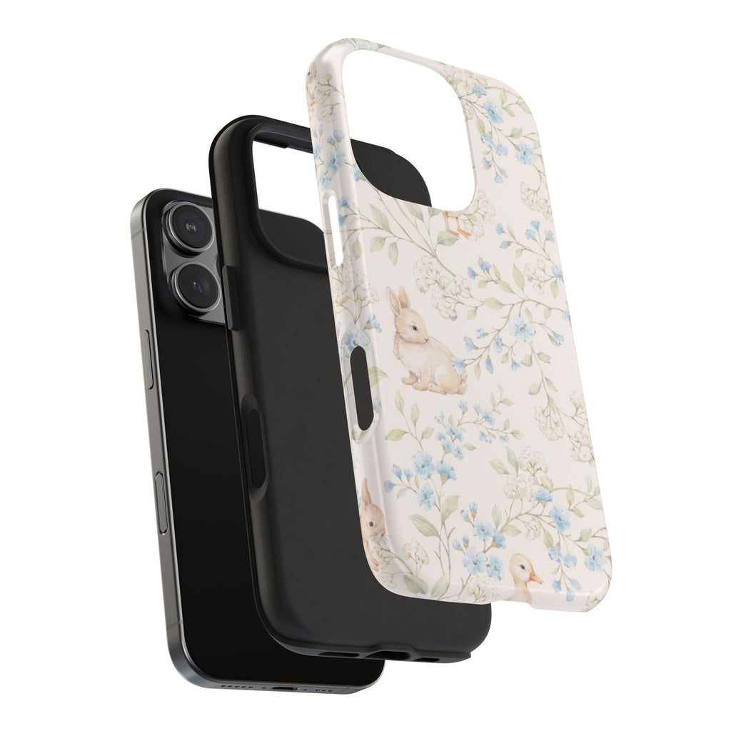Floral Bunny Tough Phone Case — Pastel Spring Rabbit Protective Cover