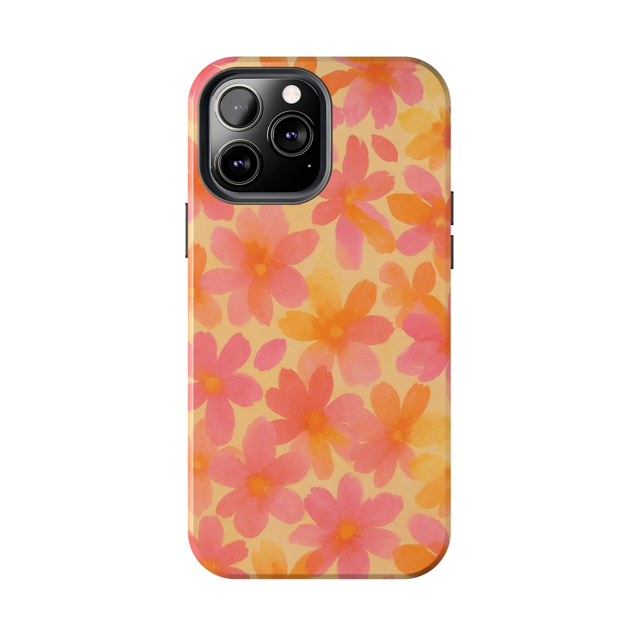 Floral Watercolor Tough Phone Case — Pink & Orange Bloom Protective Cover