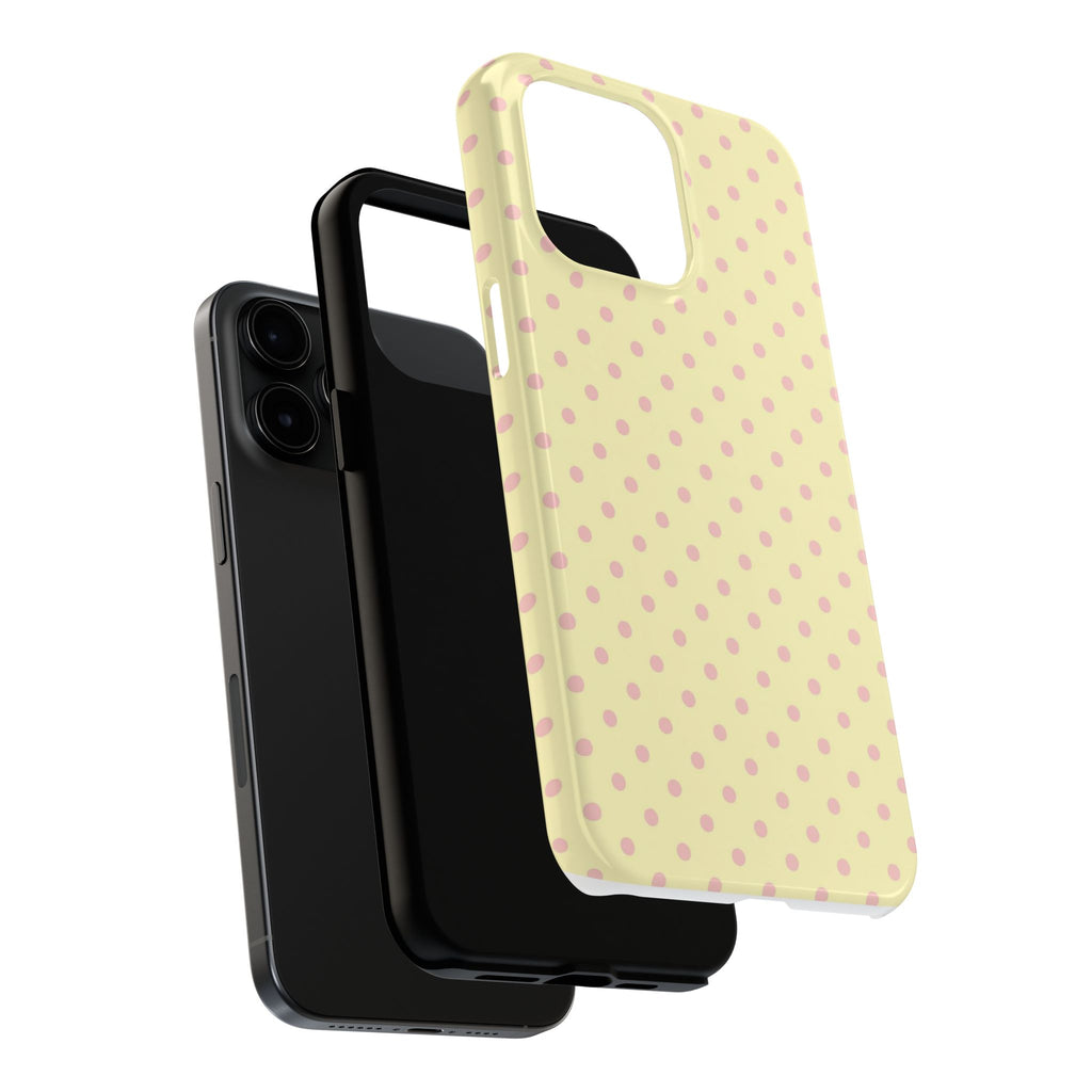 Pink Polka Dot Tough Phone Case — Pastel Yellow Protective iPhone Cover