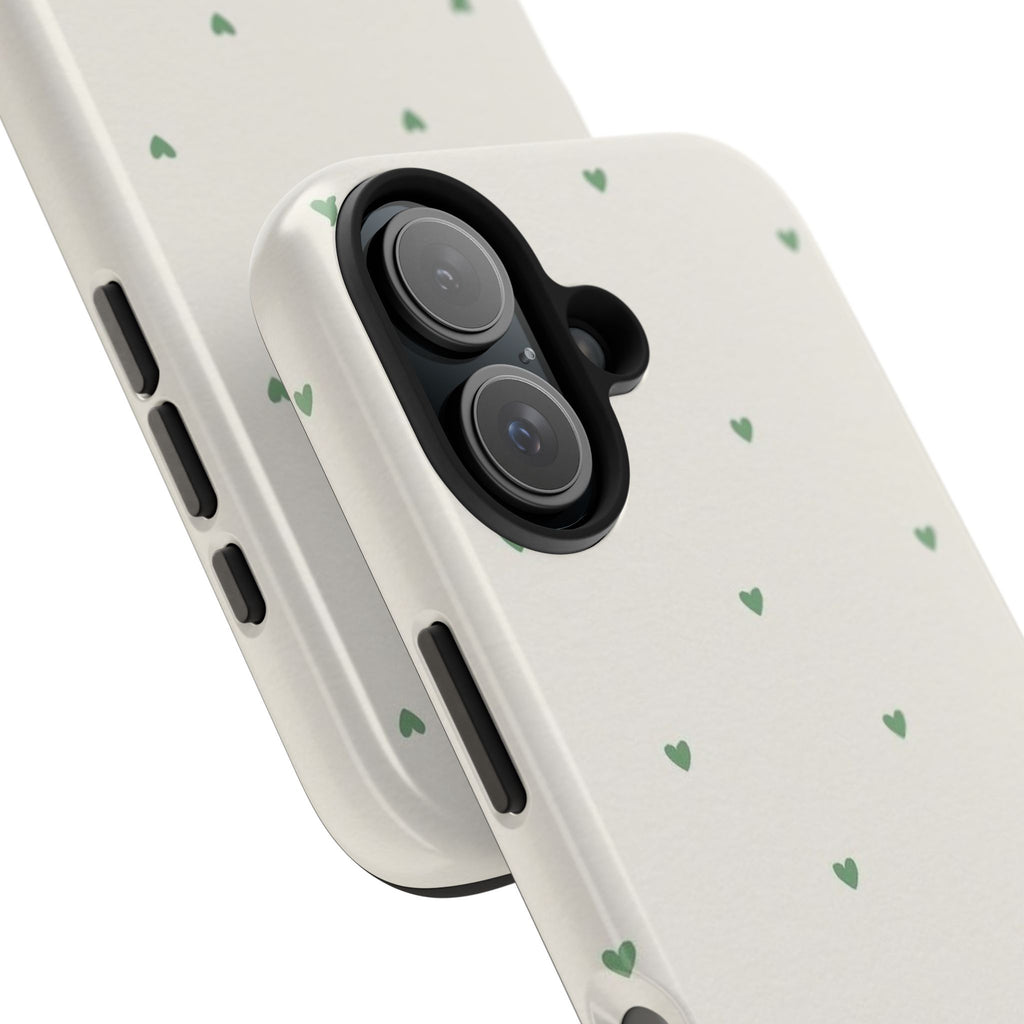 Minimal Green Heart Tough Phone Case — Protective Cute Patterned iPhone Case