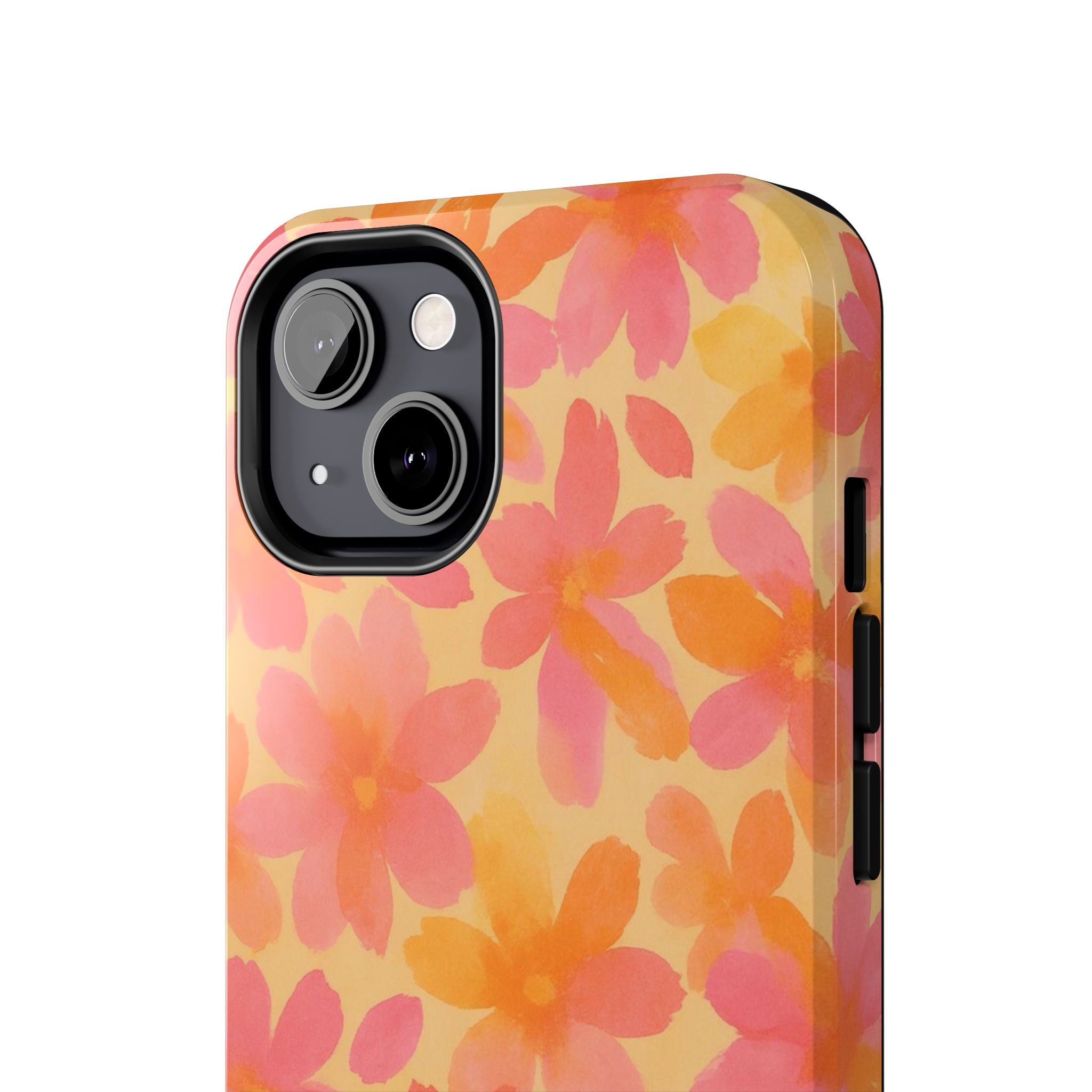 Floral Watercolor Tough Phone Case — Pink & Orange Bloom Protective Cover