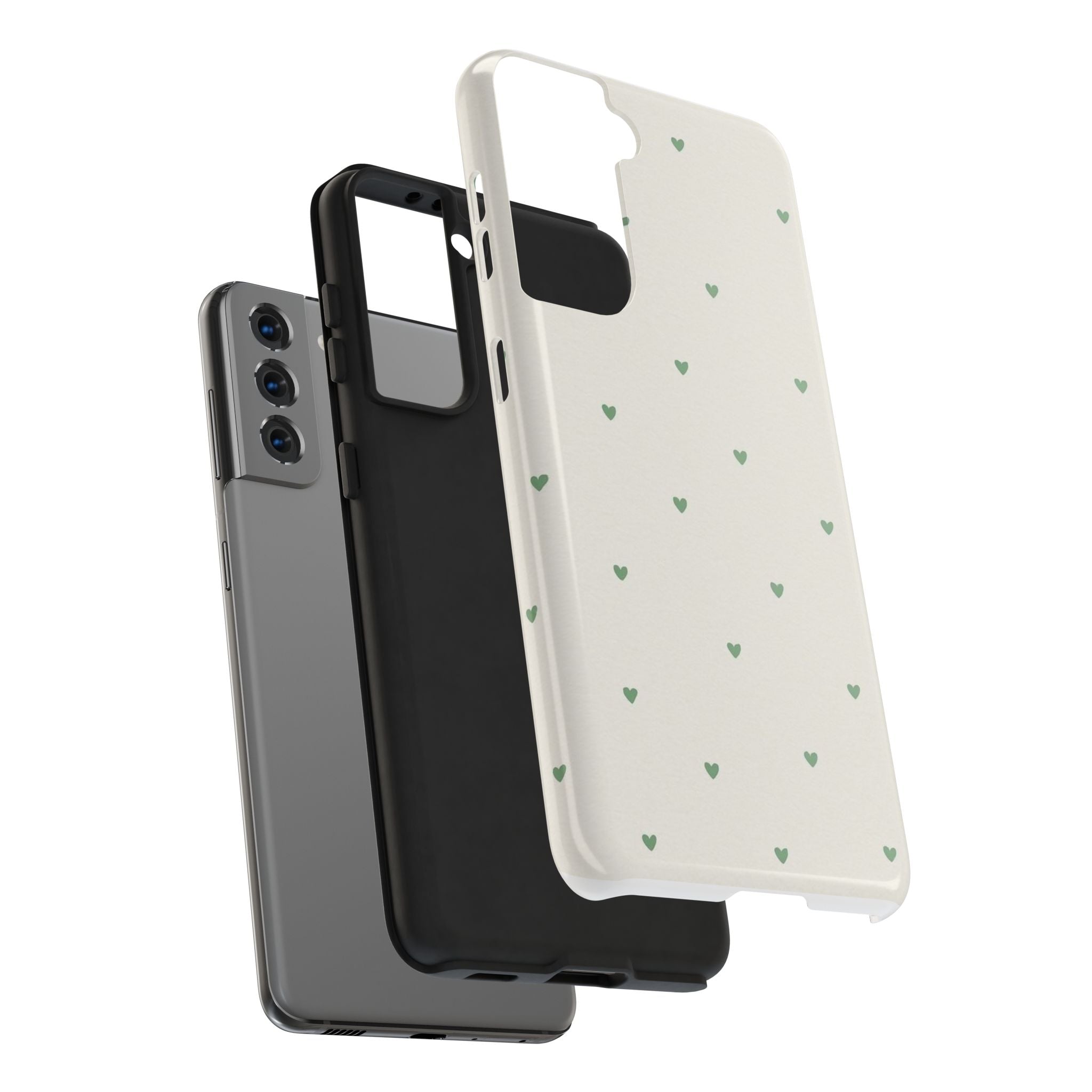 Minimal Green Heart Tough Phone Case — Protective Cute Patterned iPhone Case