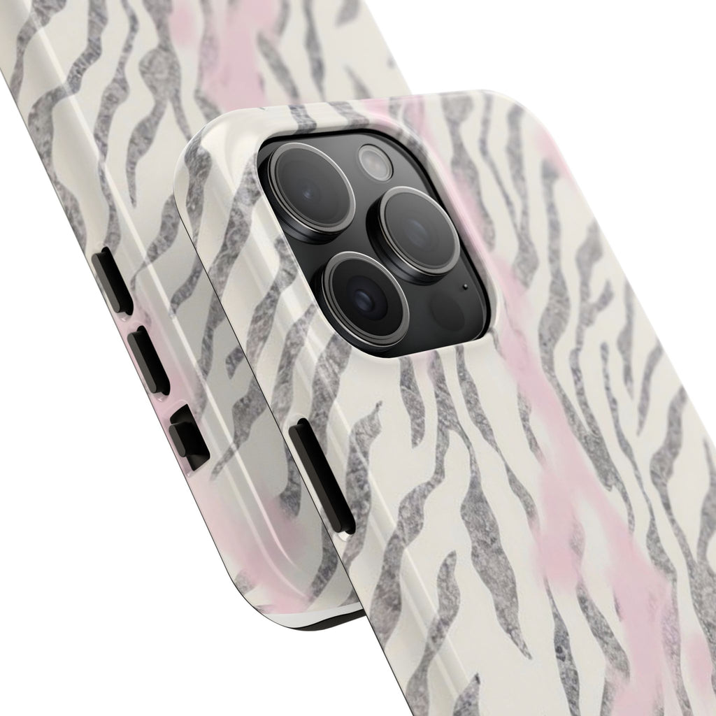 Zebra Blush Tough Phone Case — Pink Marble Animal Print Protective Cover