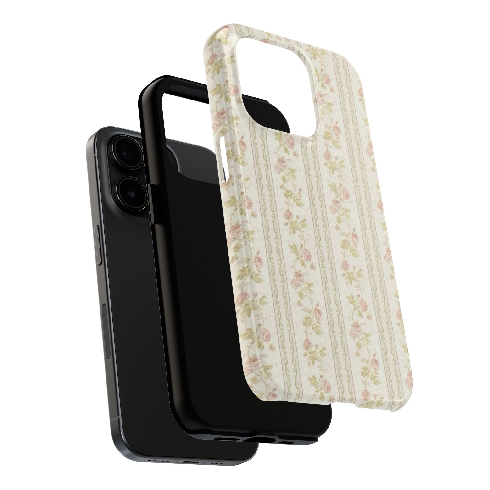 Vintage Floral Stripe Tough Phone Case — Shabby Chic Rose Protection