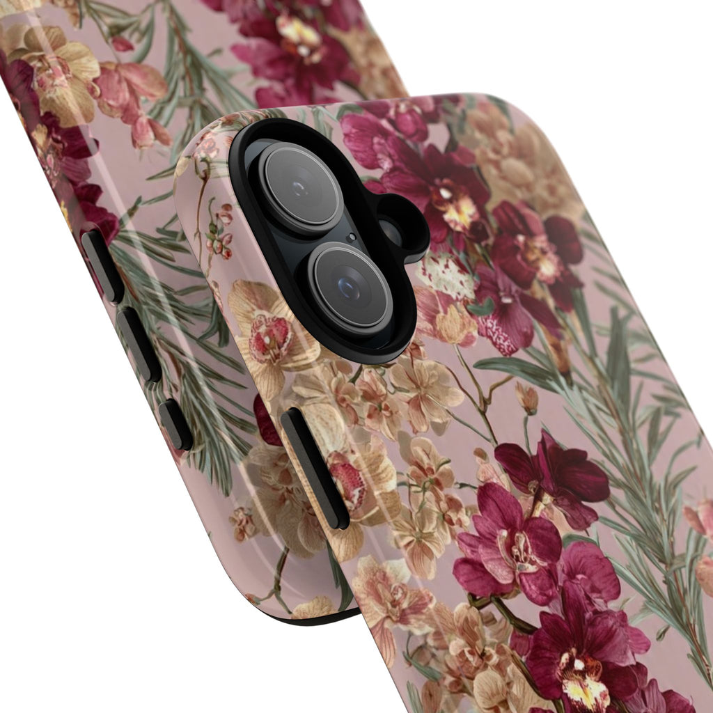 Floral Orchid Tough Phone Case — Vintage Pink Burgundy Protection