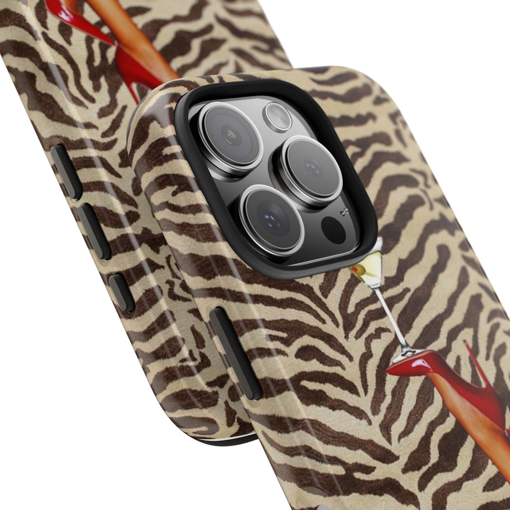 Zebra Glam Tough Phone Case — Martini & Red Heels Retro Style