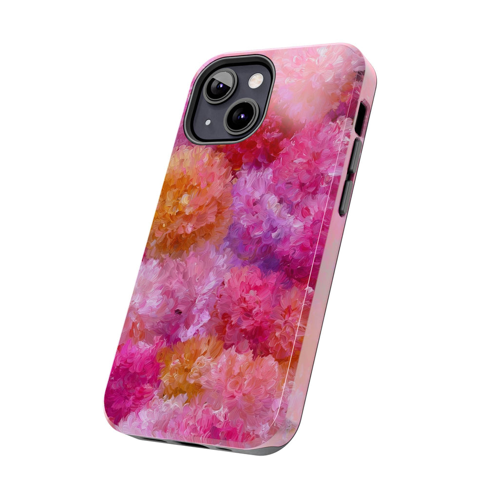 Floral Burst Tough Phone Case — Pink Watercolor Peony Protective Cover