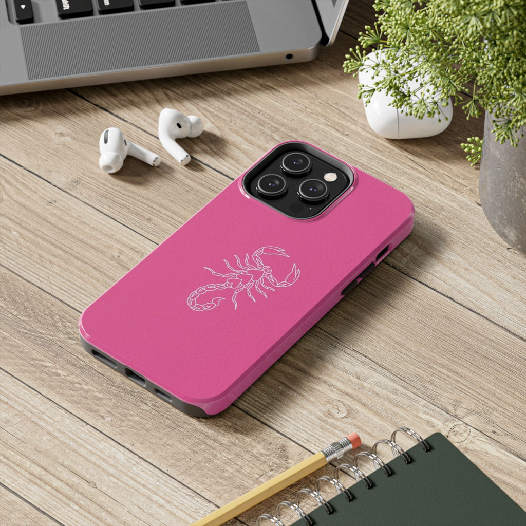 Pink Scorpion Tough Phone Case — Protective iPhone Case with White Scorpion Design