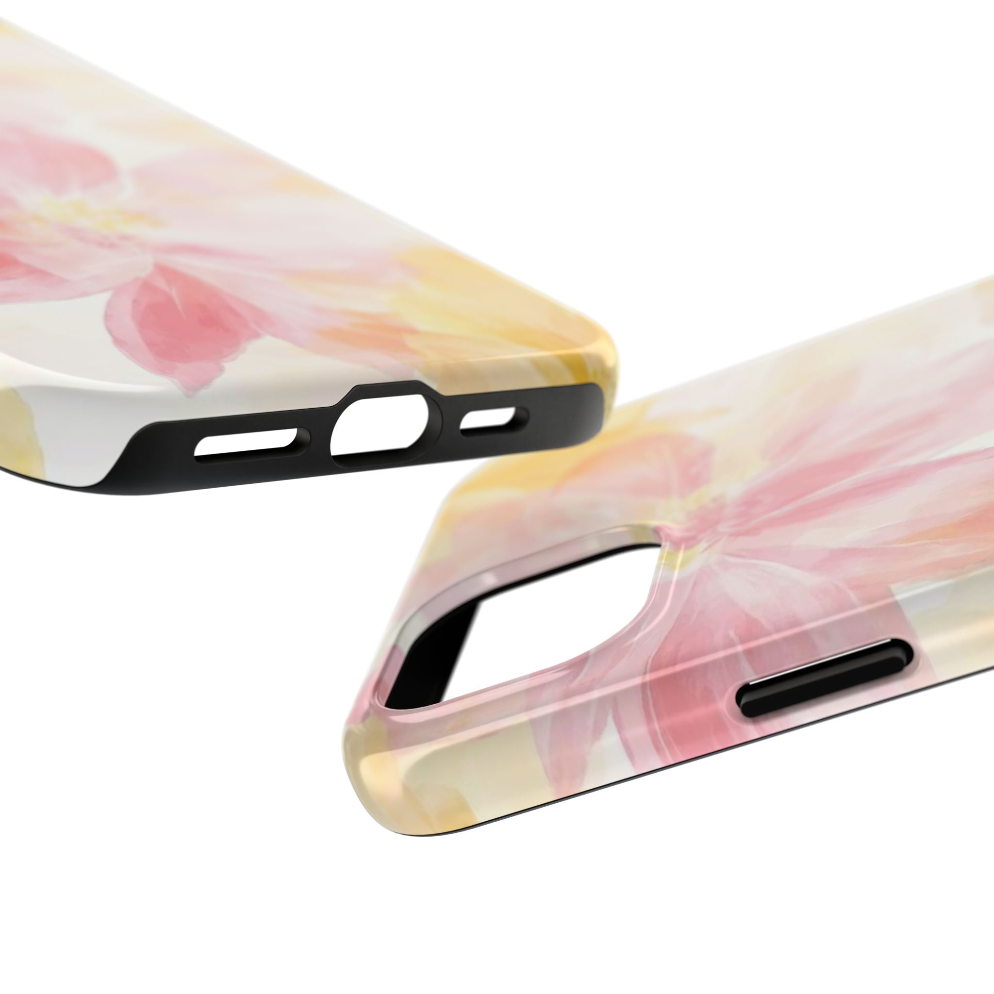 Floral Watercolor Tough Phone Case — Pink & Yellow Bloom Protective Cover
