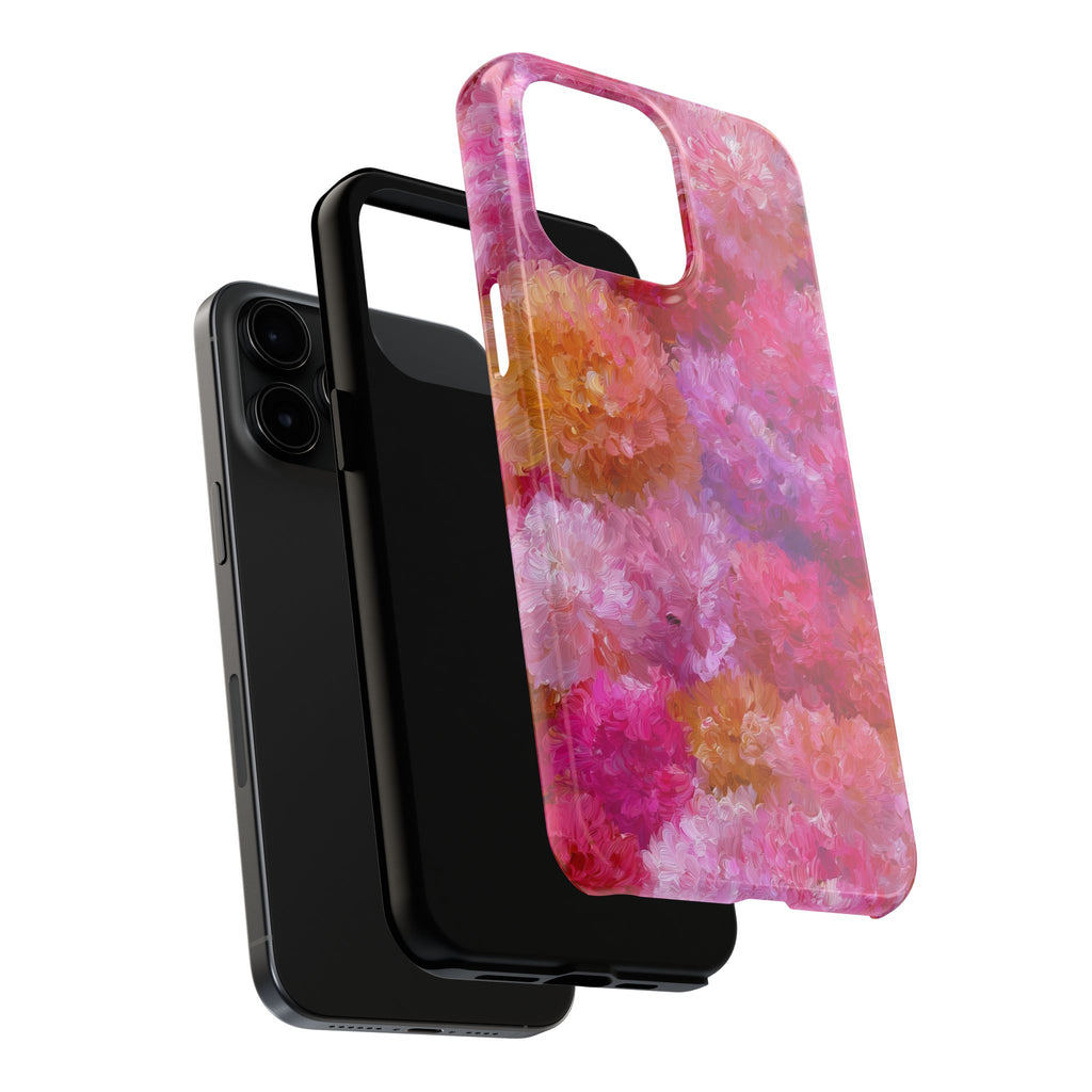 Floral Burst Tough Phone Case — Pink Watercolor Peony Protective Cover