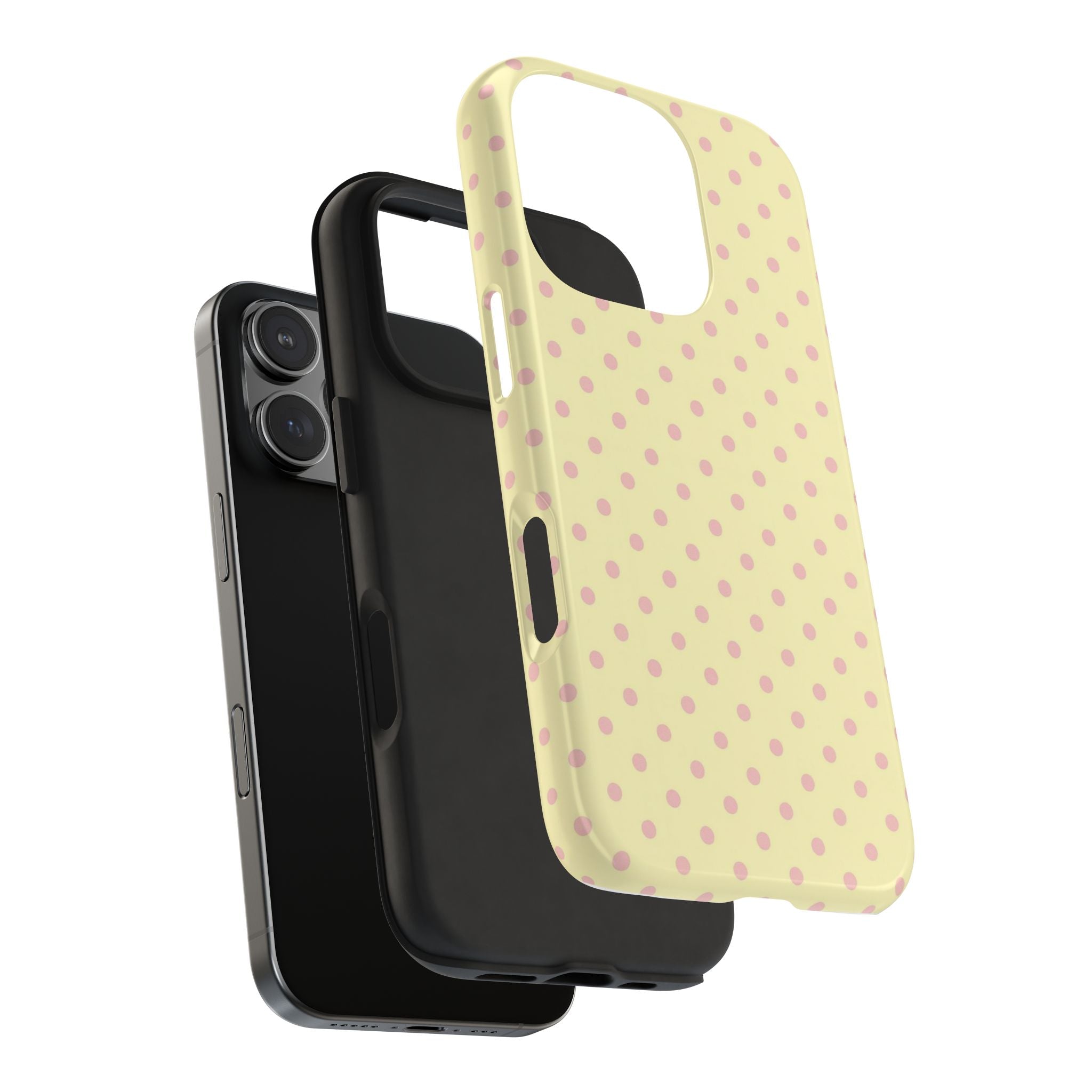 Pink Polka Dot Tough Phone Case — Pastel Yellow Protective iPhone Cover