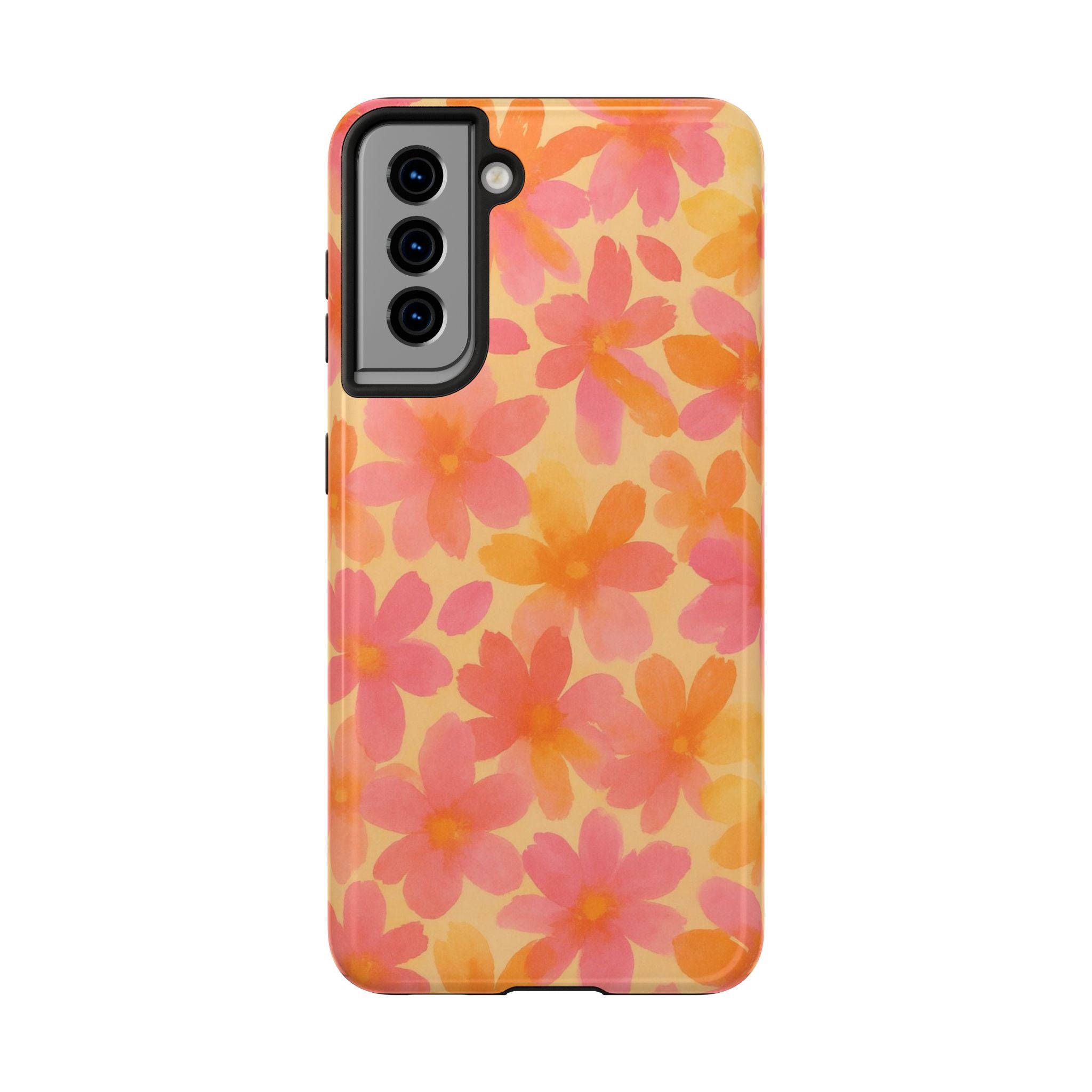 Floral Watercolor Tough Phone Case — Pink & Orange Bloom Protective Cover