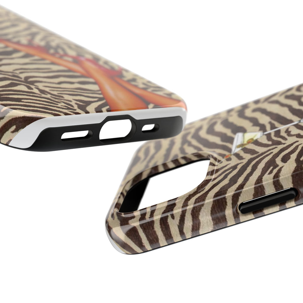 Zebra Glam Tough Phone Case — Martini & Red Heels Retro Style