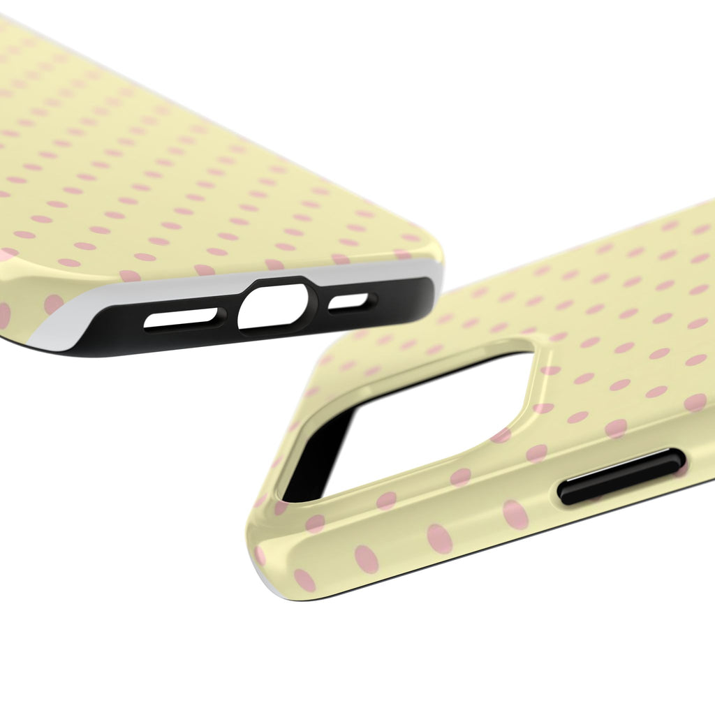 Pink Polka Dot Tough Phone Case — Pastel Yellow Protective iPhone Cover