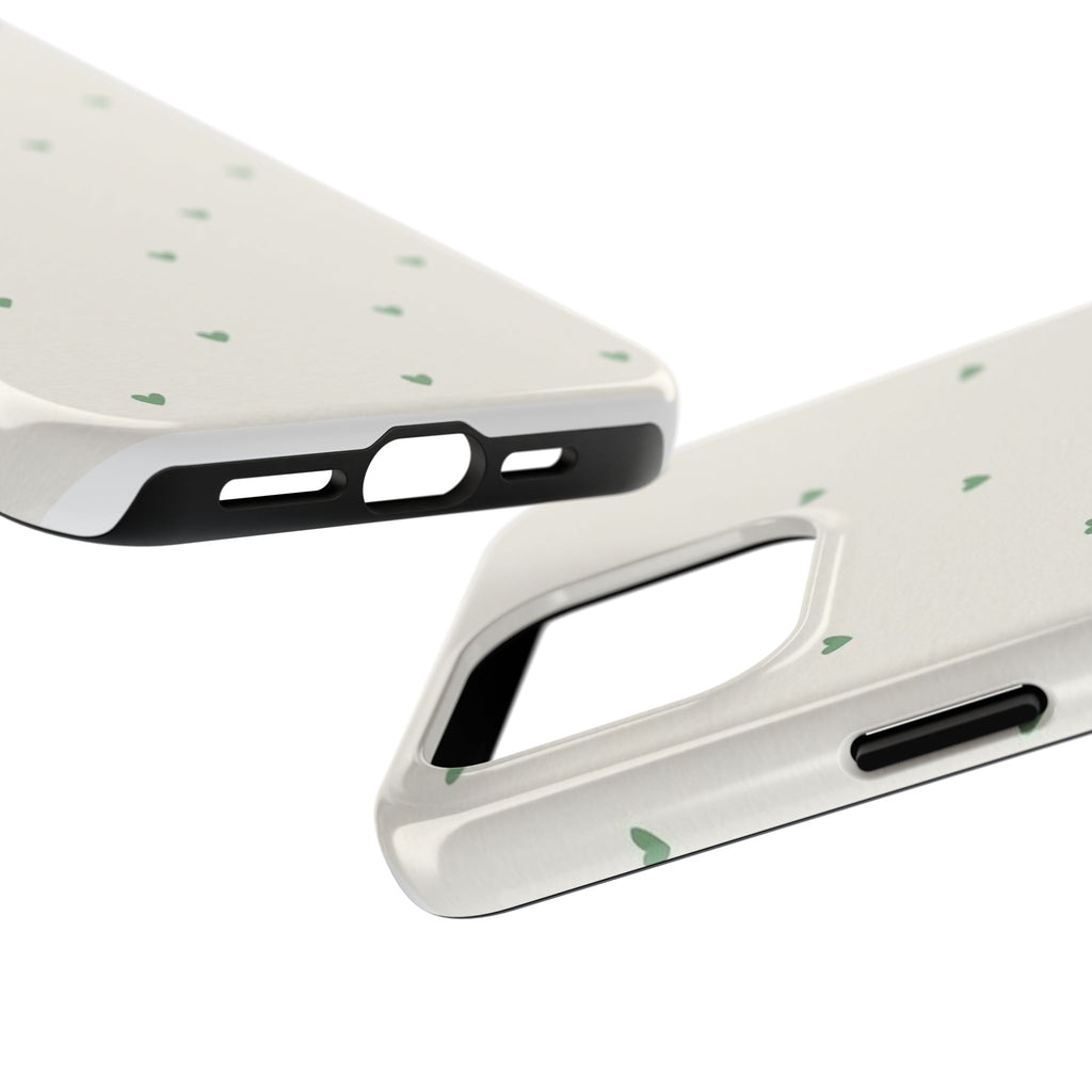 Minimal Green Heart Tough Phone Case — Protective Cute Patterned iPhone Case