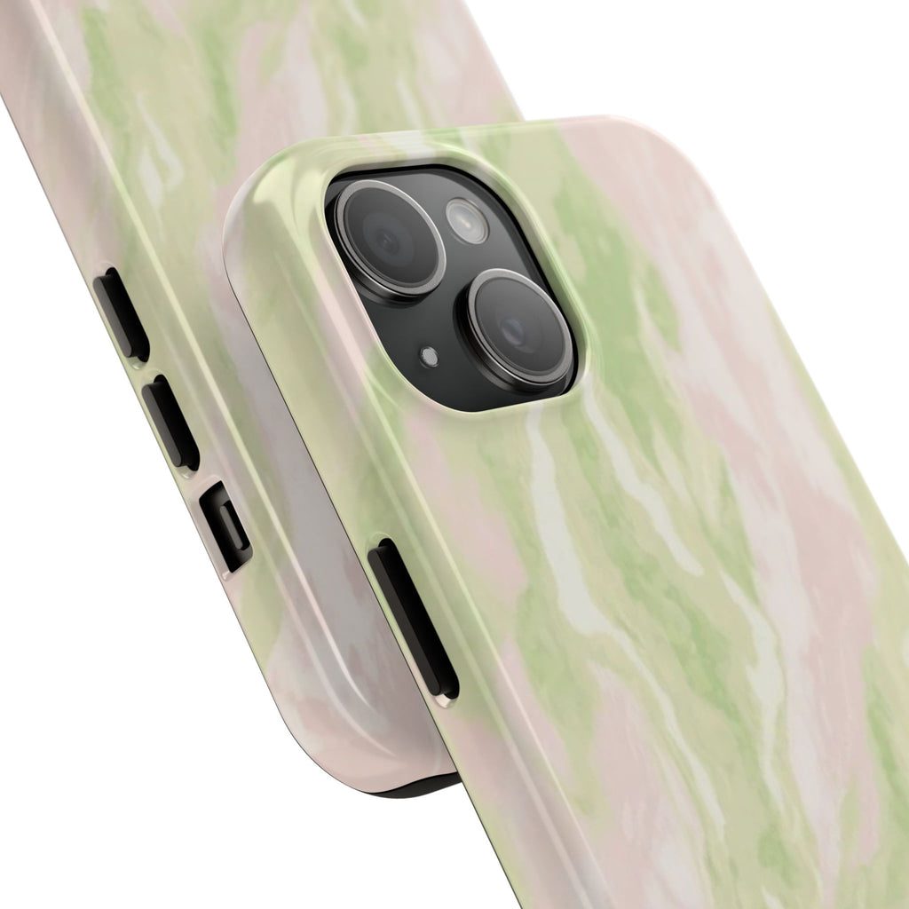 Pastel Marble Tough Phone Case — Pink & Sage Protective Phone Cover