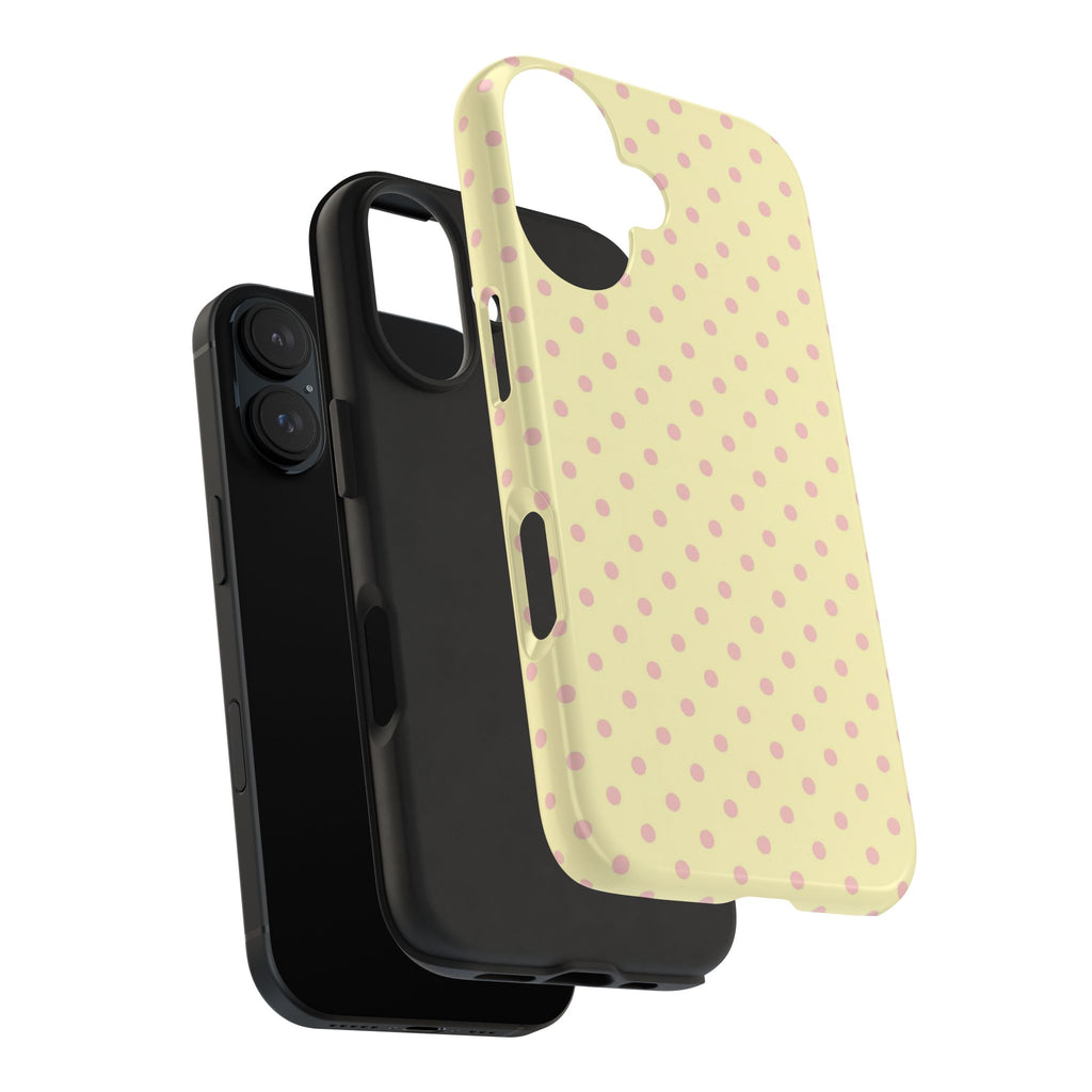 Pink Polka Dot Tough Phone Case — Pastel Yellow Protective iPhone Cover
