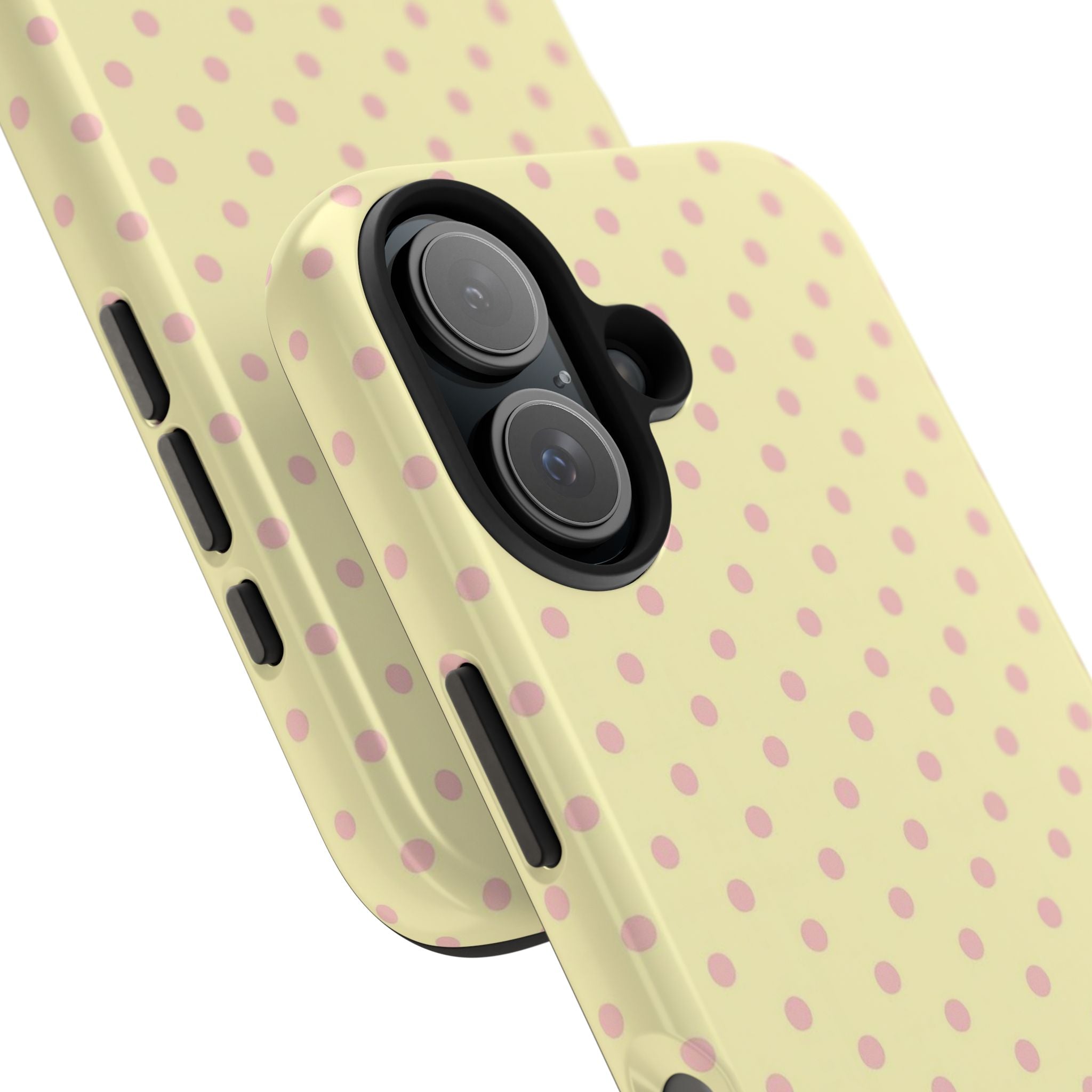 Pink Polka Dot Tough Phone Case — Pastel Yellow Protective iPhone Cover