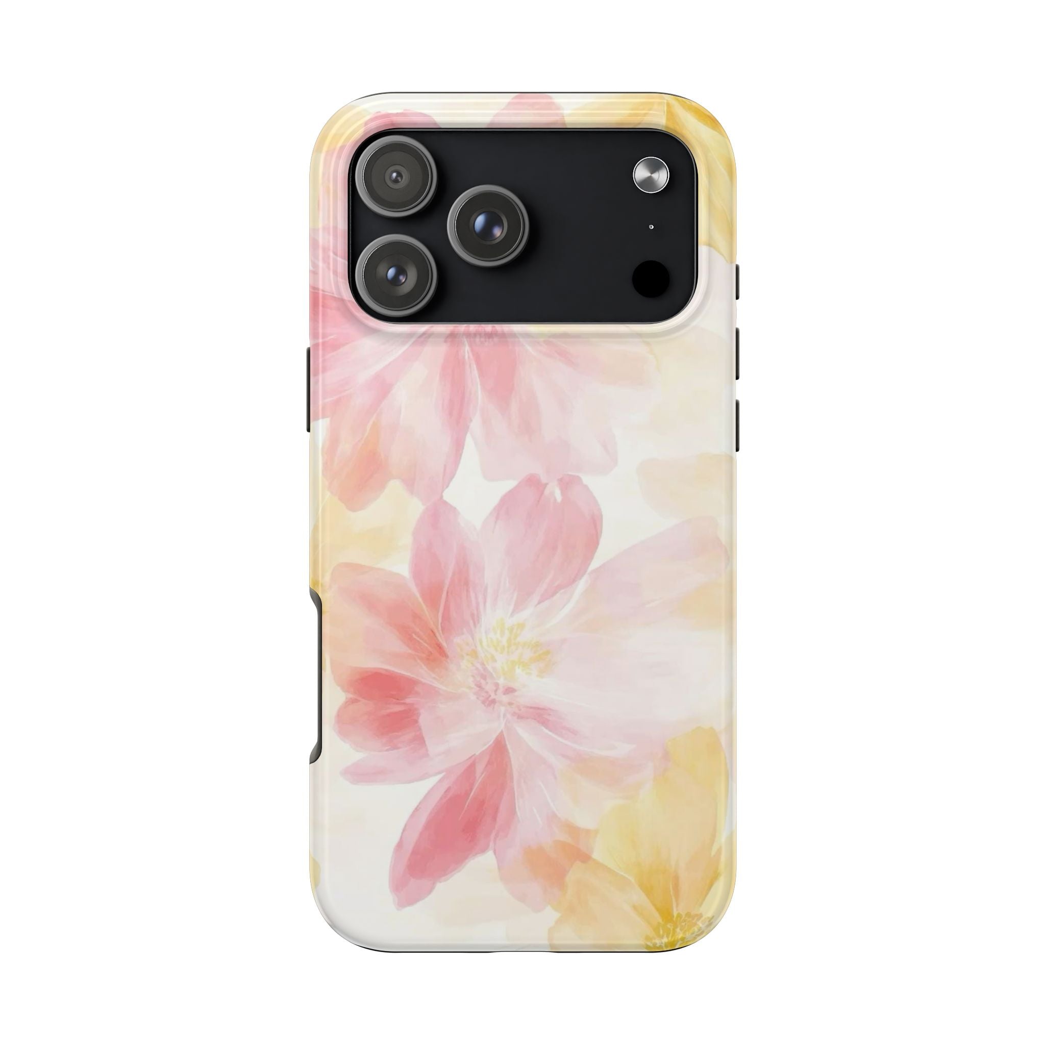 Floral Watercolor Tough Phone Case — Pink & Yellow Bloom Protective Cover