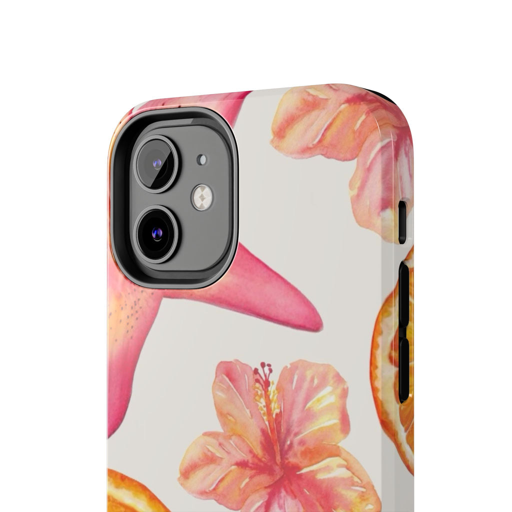 Tough Phone Case — Tropical Citrus & Pink Hibiscus Design