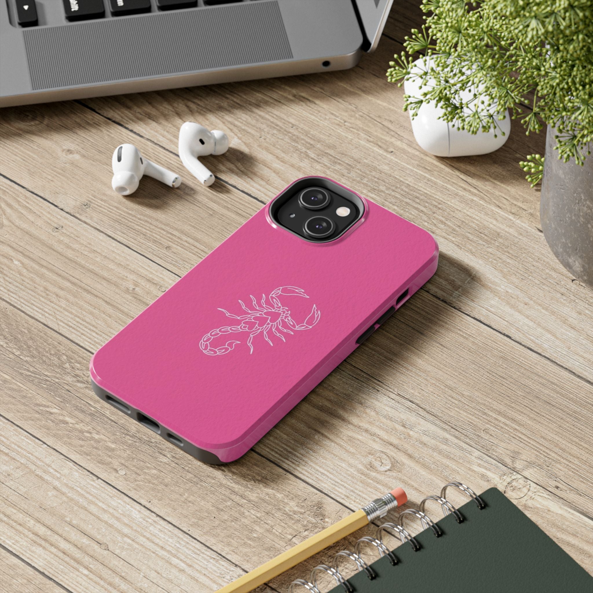 Pink Scorpion Tough Phone Case — Protective iPhone Case with White Scorpion Design