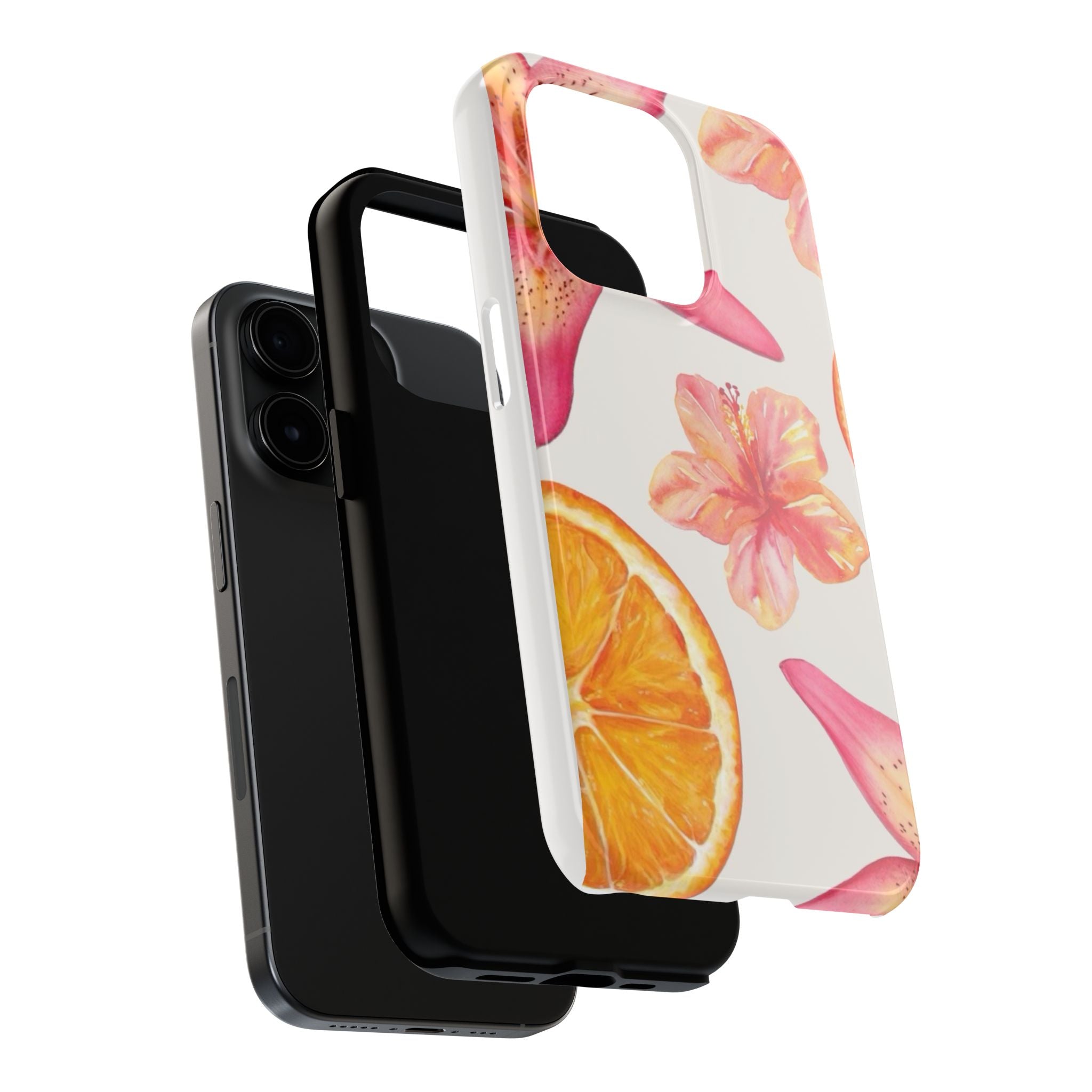 Tough Phone Case — Tropical Citrus & Pink Hibiscus Design