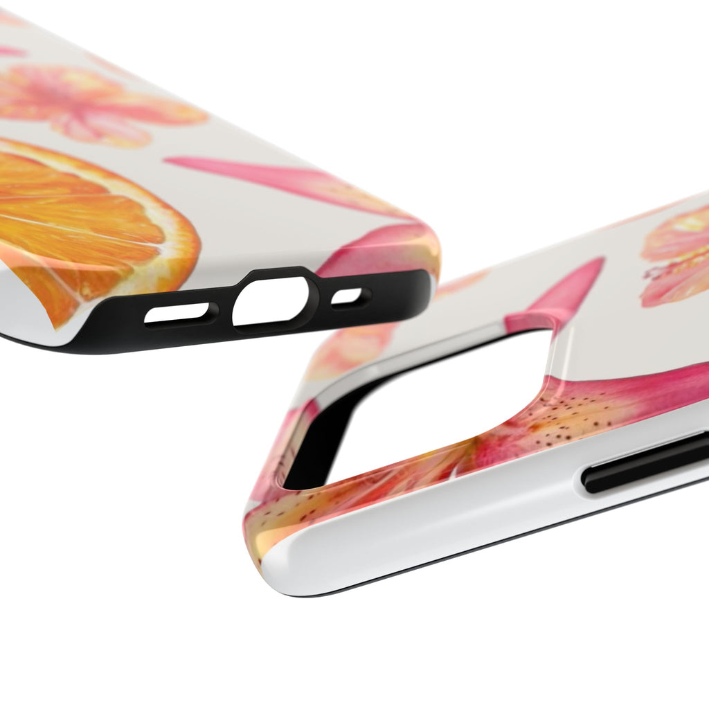Tough Phone Case — Tropical Citrus & Pink Hibiscus Design