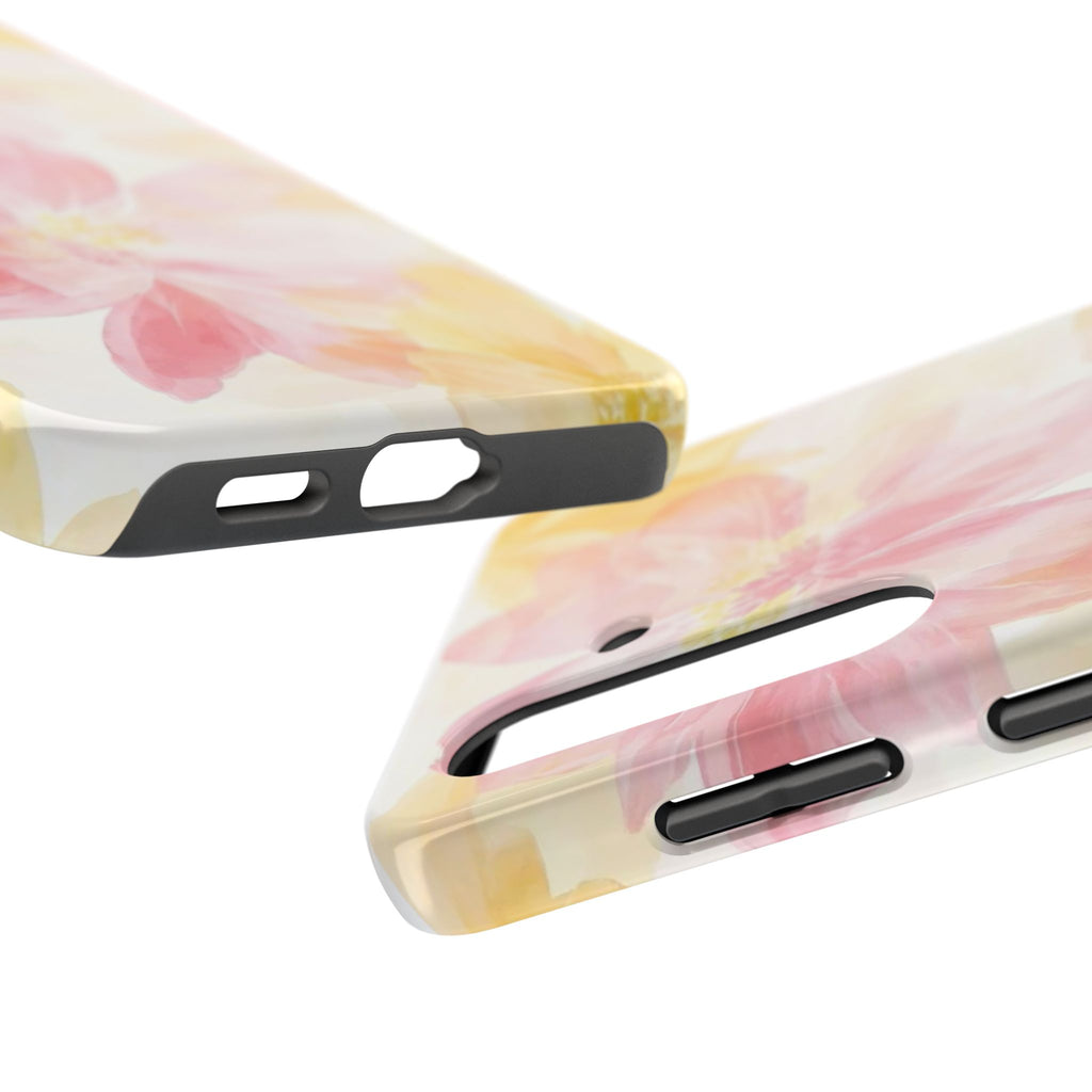 Floral Watercolor Tough Phone Case — Pink & Yellow Bloom Protective Cover