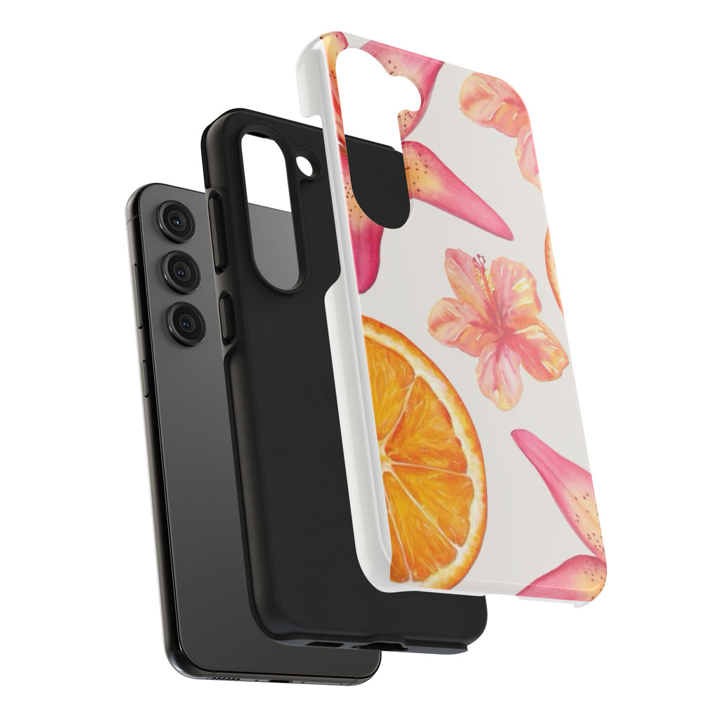 Tough Phone Case — Tropical Citrus & Pink Hibiscus Design