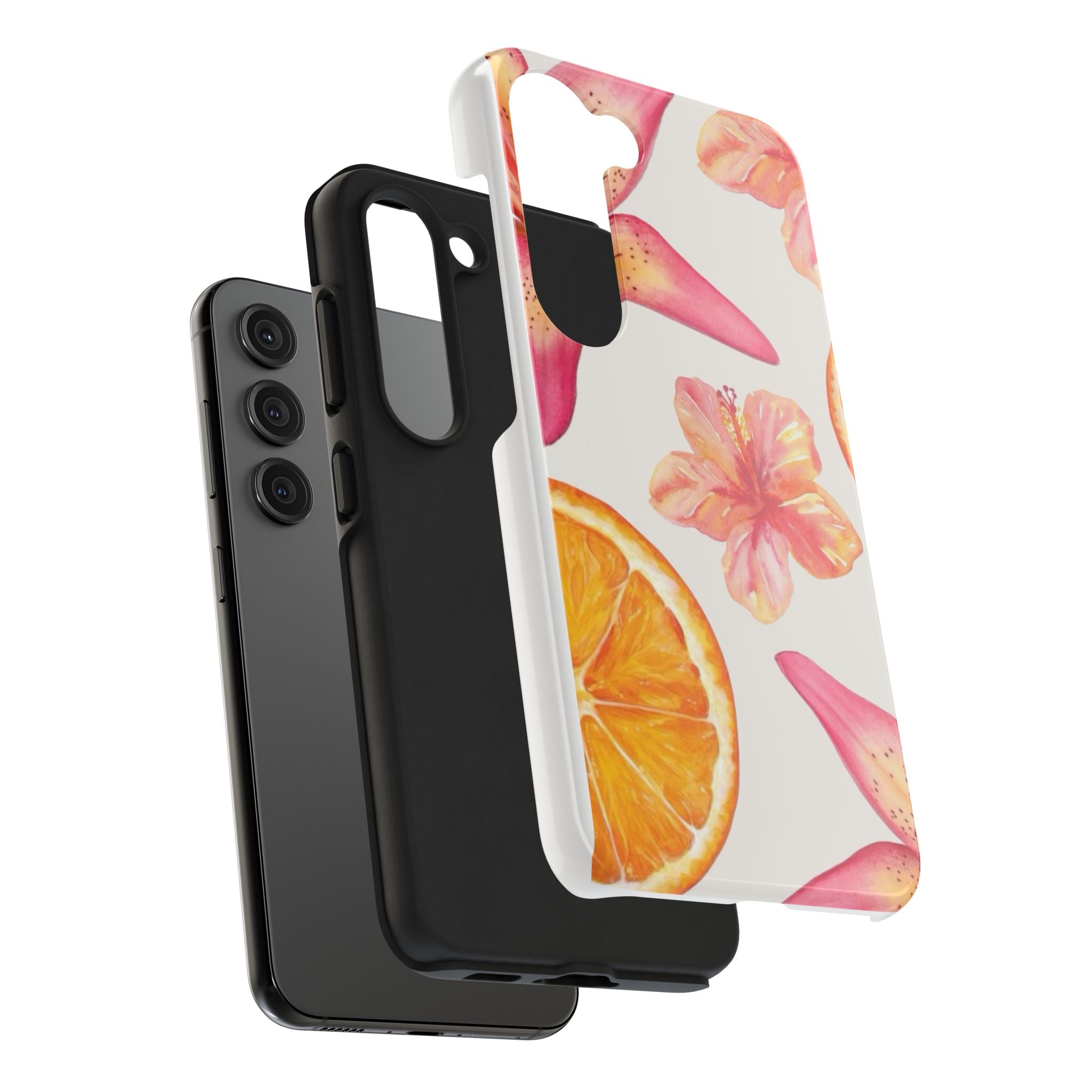 Tough Phone Case — Tropical Citrus & Pink Hibiscus Design