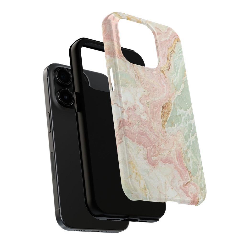 Pastel Marble Tough Phone Case – Protective iPhone Cover with Pink & Mint Swirl
