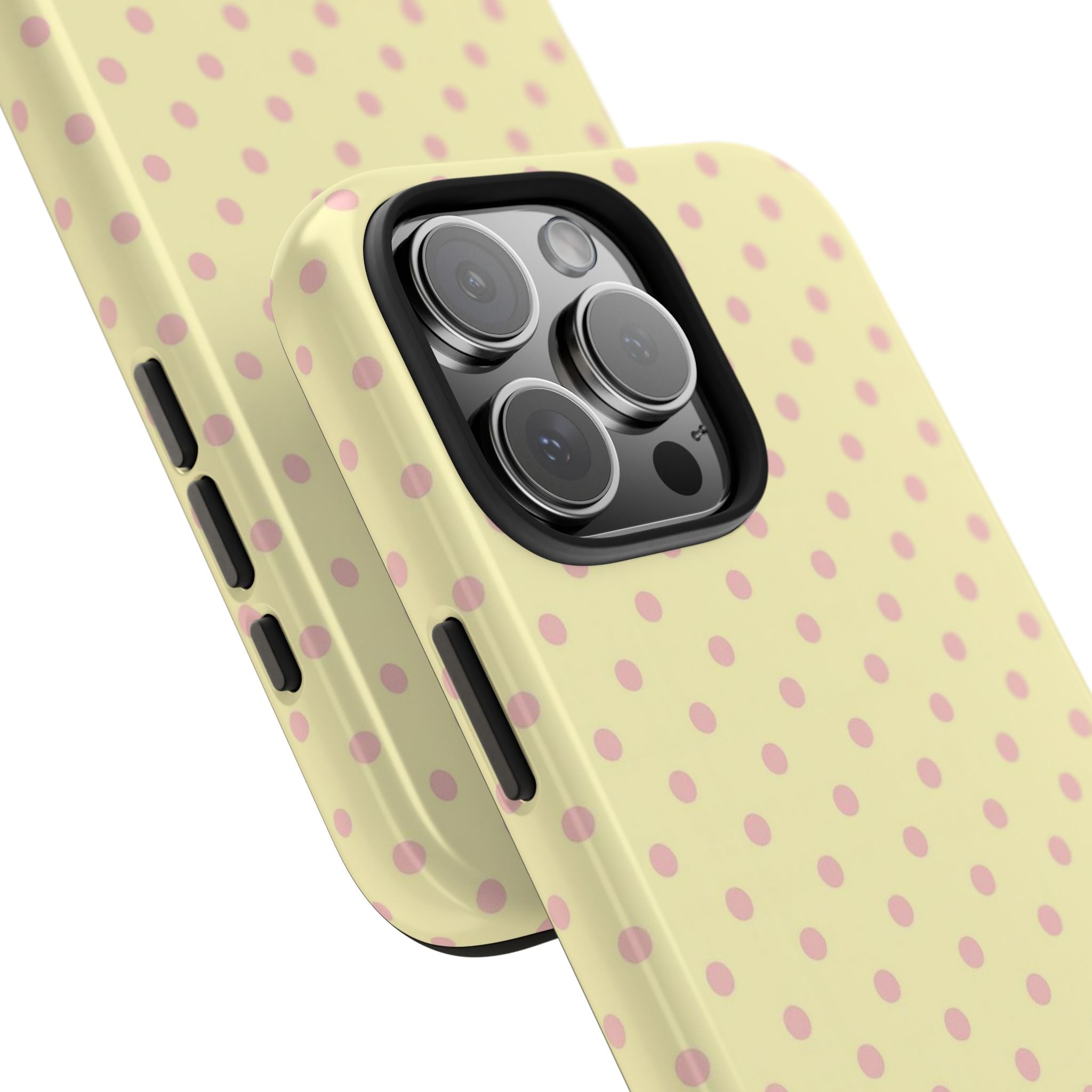Pink Polka Dot Tough Phone Case — Pastel Yellow Protective iPhone Cover