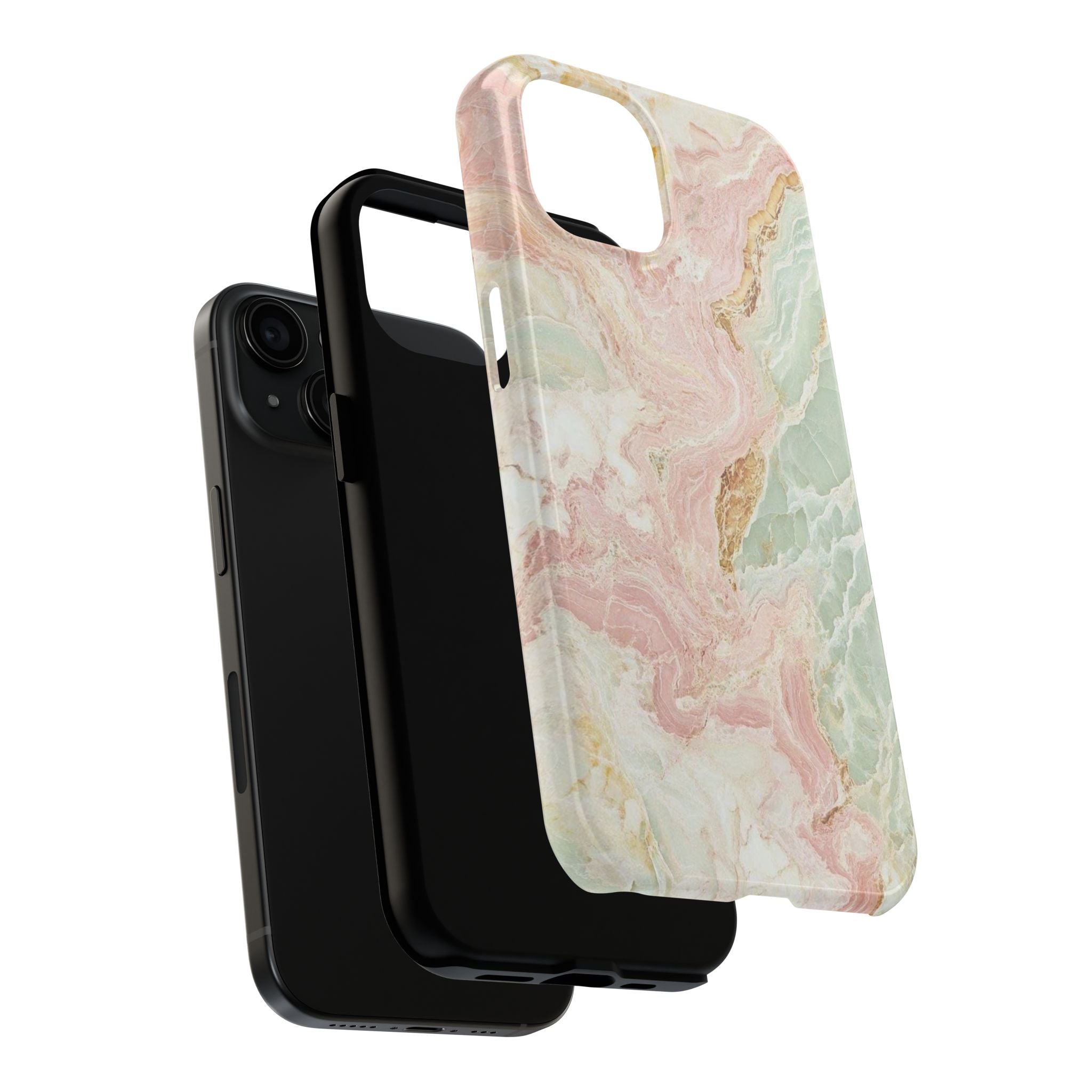 Pastel Marble Tough Phone Case – Protective iPhone Cover with Pink & Mint Swirl