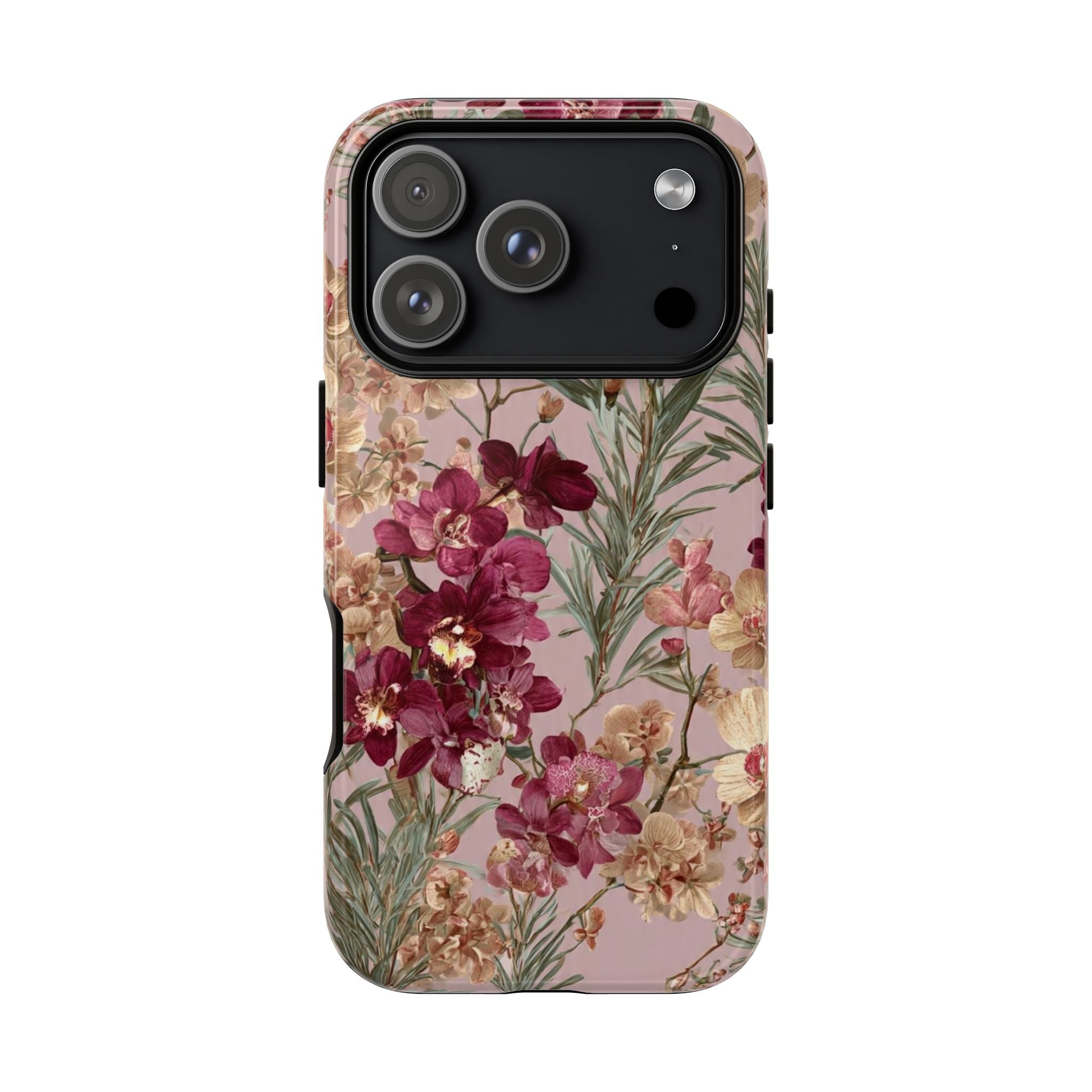 Floral Orchid Tough Phone Case — Vintage Pink Burgundy Protection