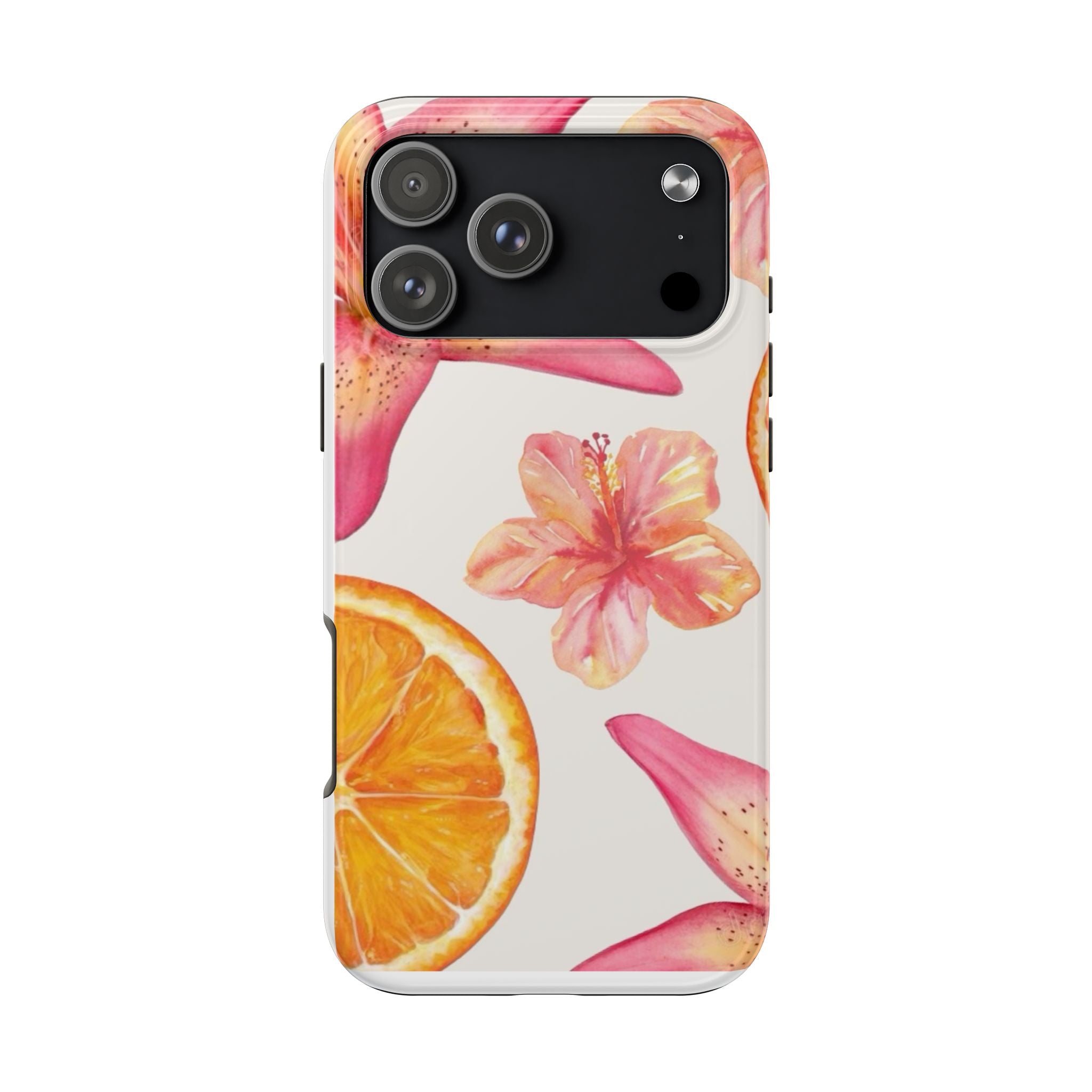 Tough Phone Case — Tropical Citrus & Pink Hibiscus Design