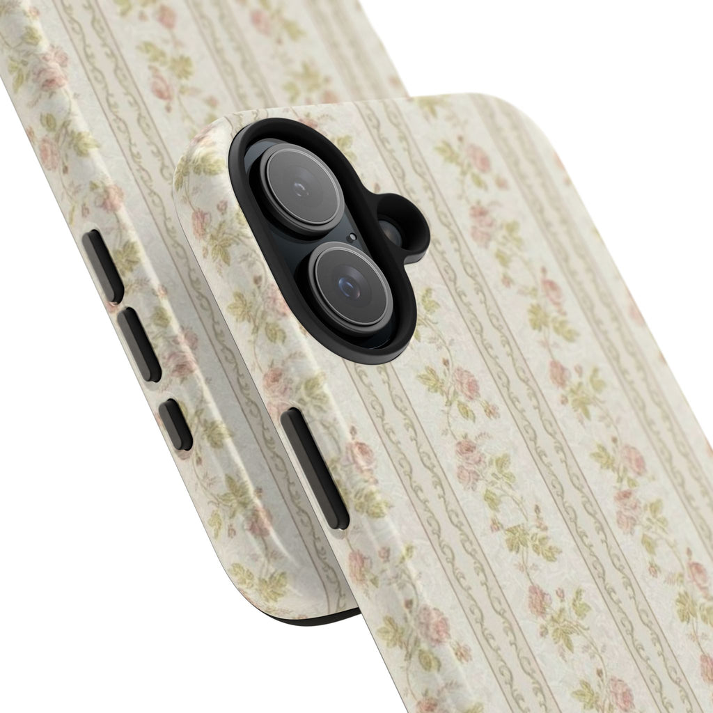 Vintage Floral Stripe Tough Phone Case — Shabby Chic Rose Protection